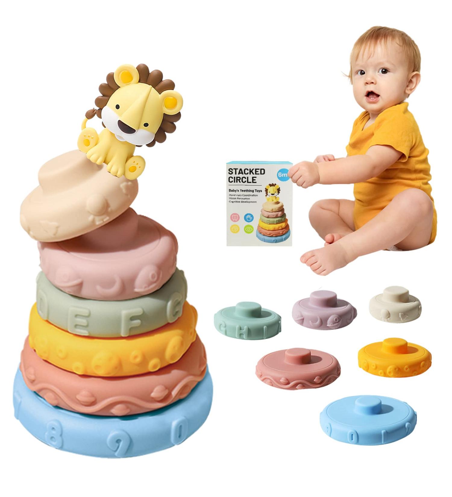 Baby Stacking Toys Ring Stacker 7pcs - Montessori Brain Development - Soft Teething & Sensory Stackable Toys for 1 Year Old Boys & Girls - Buy Online on GoSupps.com