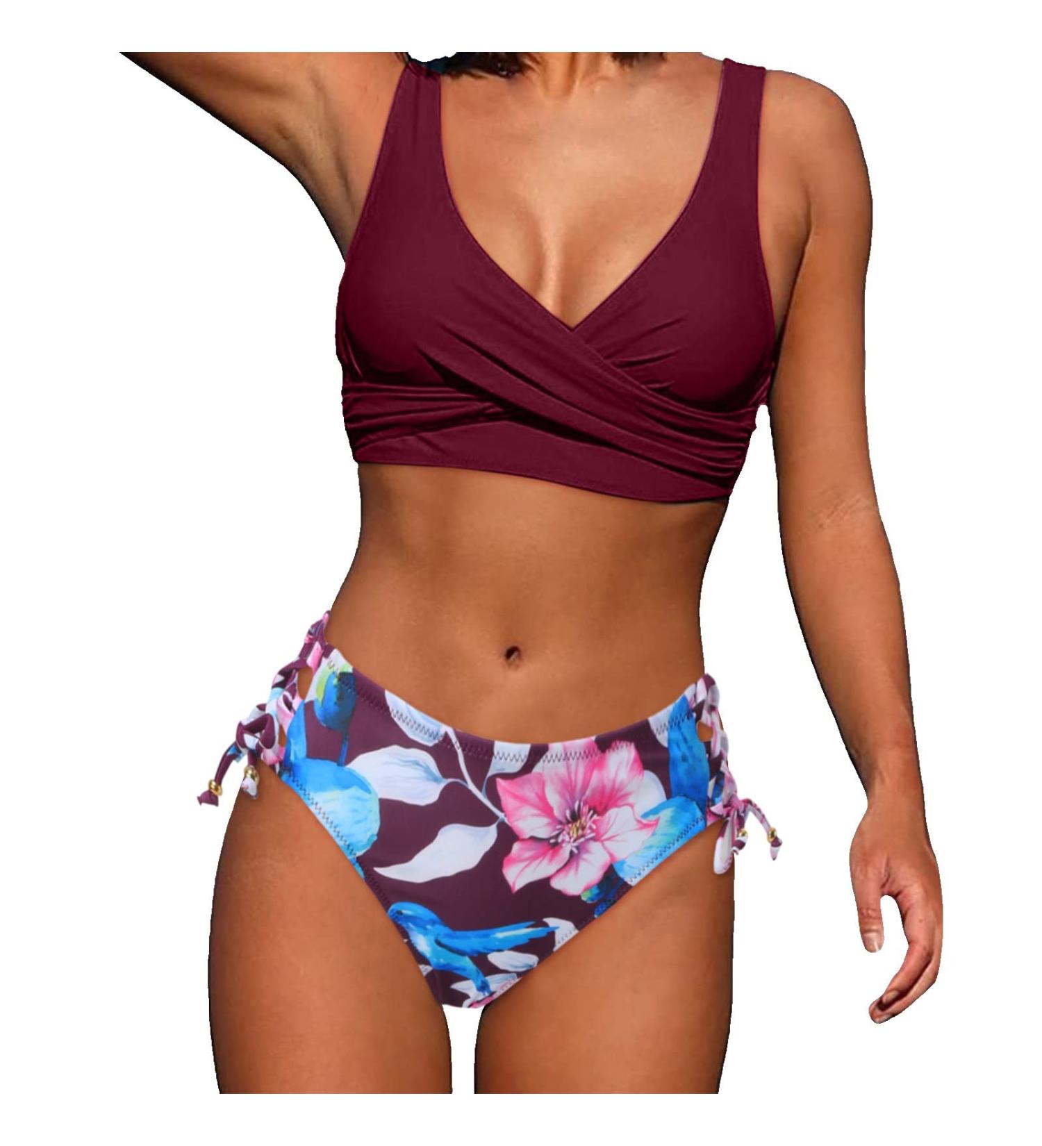 Womens 2 Pieces Adjustable Straps Swim Tops Bikini Set Brazilian Swim Brief Swimming Costume Tummy Control Bathing Suit Solid Color Swimsuit Beach Wear S 4916-mgkdg-purple-d - Buy Online on GoSupps.com
