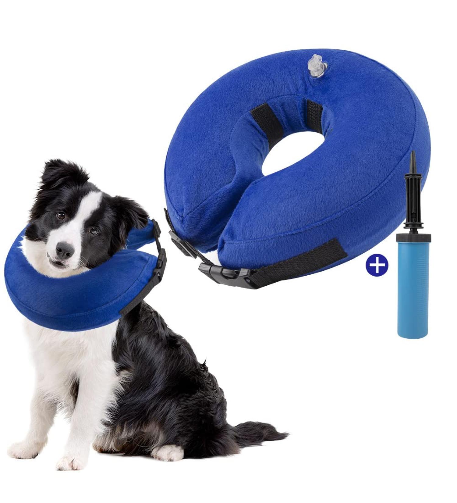 NASJAC Inflatable Hinge Dog & Cat Collar | Adjustable Soft Comfort & Leak Protection | XL Blue | Wound Care After Surgery - Buy Online on GoSupps.com