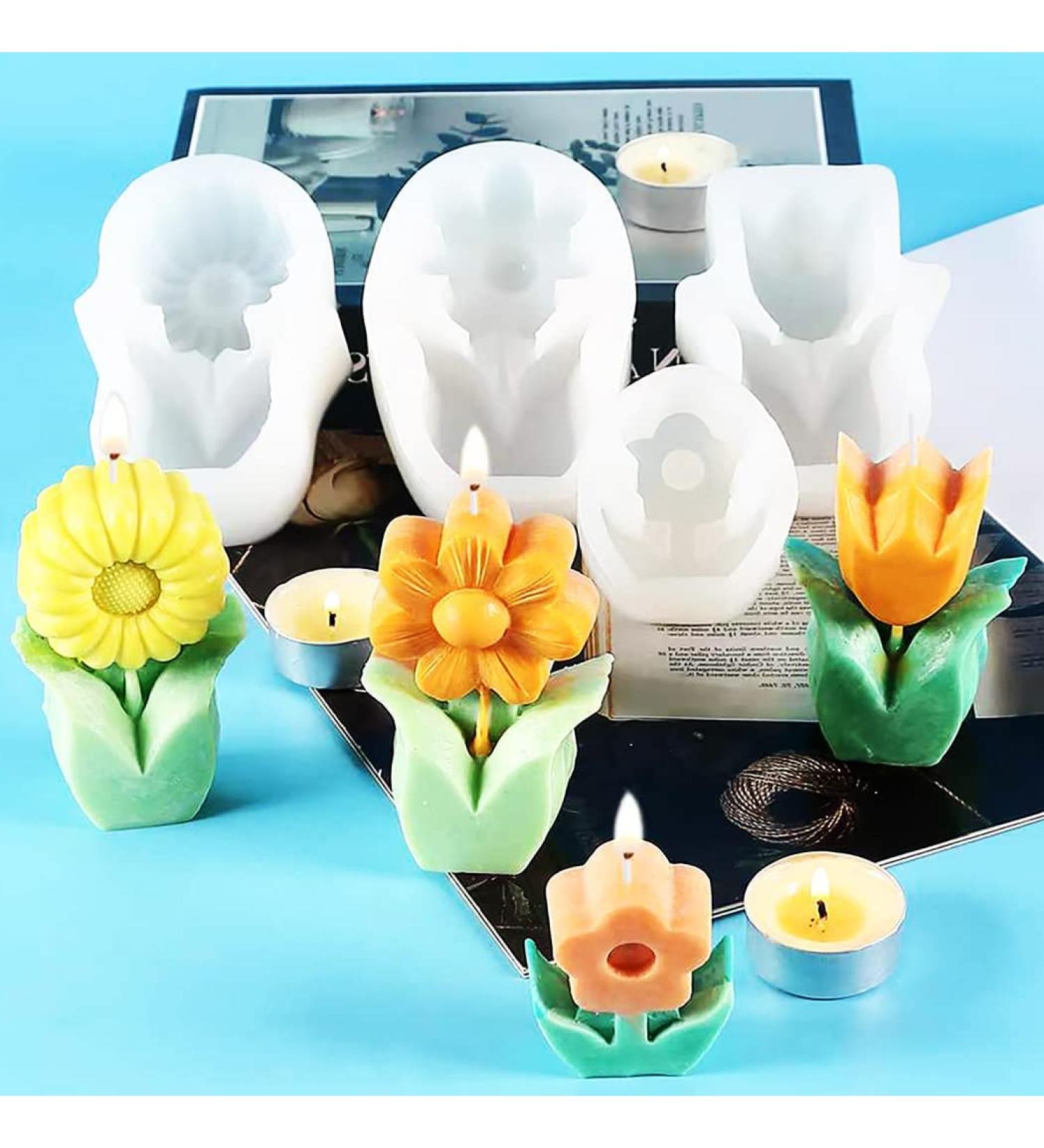 THCHZL 4 Pcs Lucky Flower DIY Candle Making Molds - Summer Father's Day/Graduation Gifts | 3D Silicone Molds for Easy Demolding - Buy Online on GoSupps.com