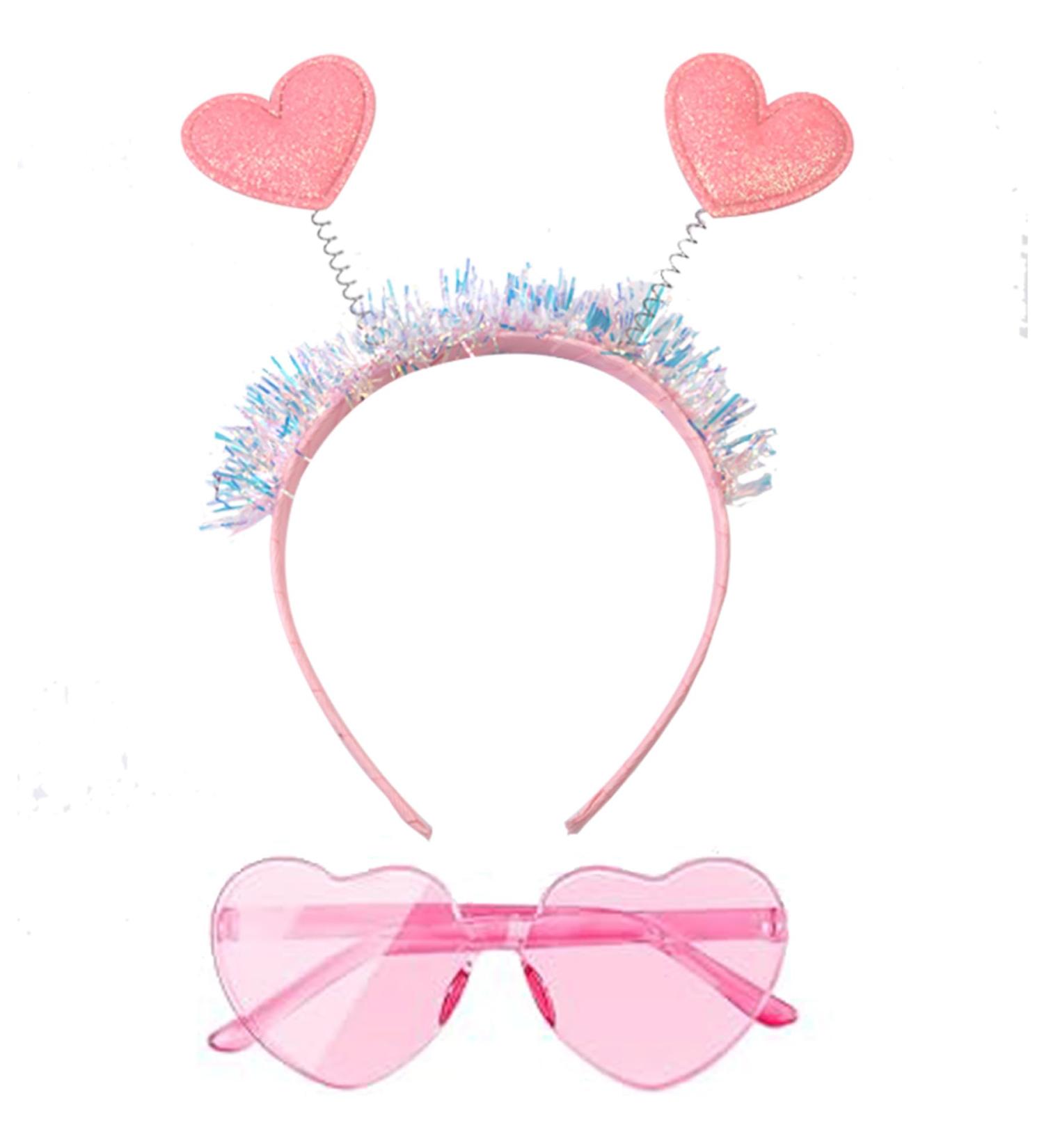 Pink Heart Headbands and Heart Shape Sunglasses for Women Valentines Day Accessories Party Props Cupid Costume Holiday Wedding Birthday Accessory - Buy Online on GoSupps.com