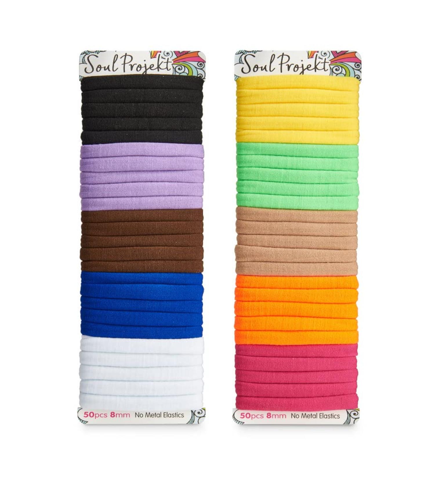Soul Project Hair Ties - 50 Pack No Metal Elastic Bands for All Hair Types Perfect for Ponytails Buns School Gym & Work | Multi-Color 8mm Hair Accessories for Girls & Women - Buy Online on GoSupps.com
