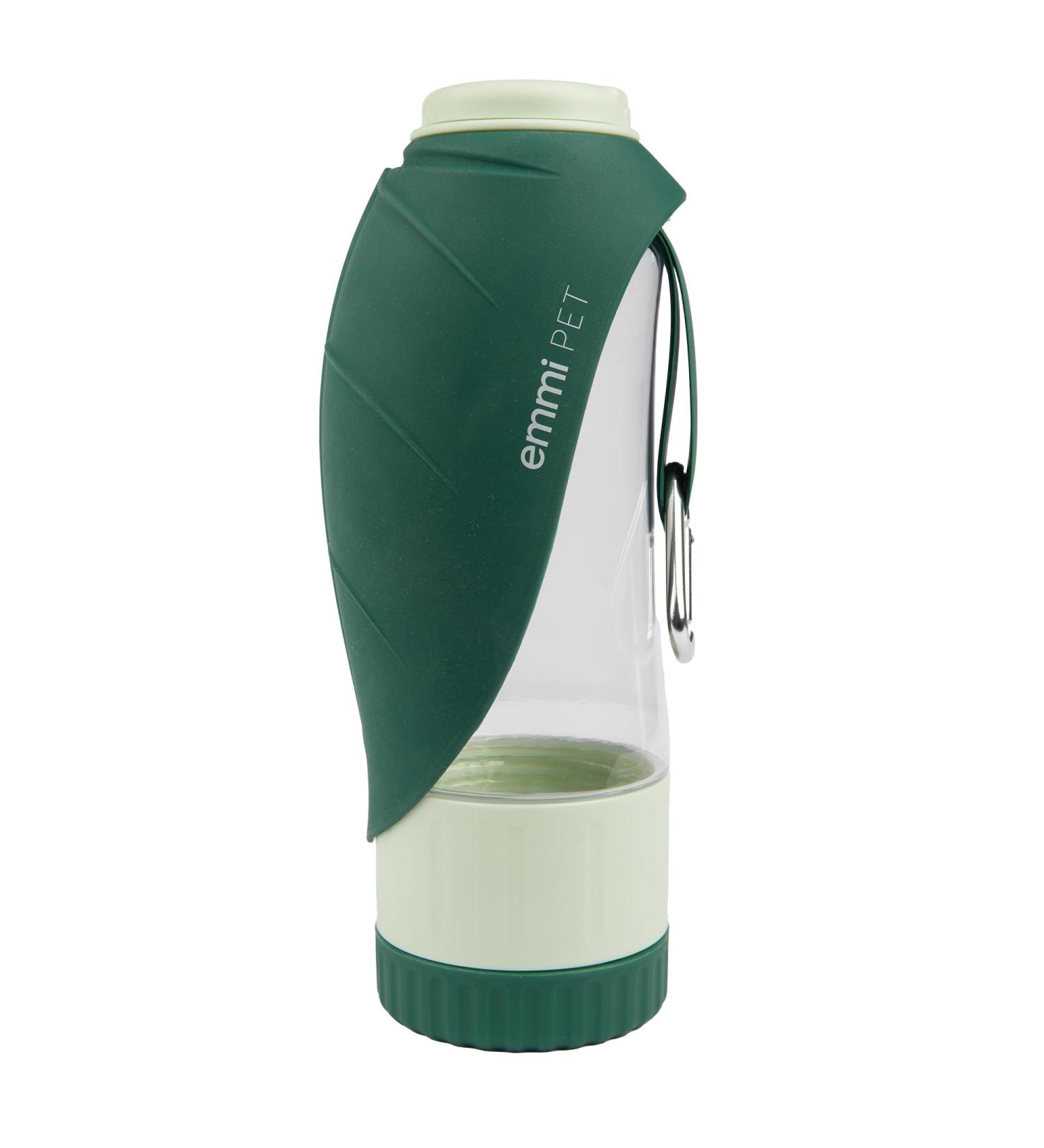 EMMI-PET 2in1 Dog Drinking Bottle - Portable 600ml with 150ml Feed Bag & Carabiner for Small & Large Dogs - Ideal for On-The-Go Hydration - Buy Online on GoSupps.com