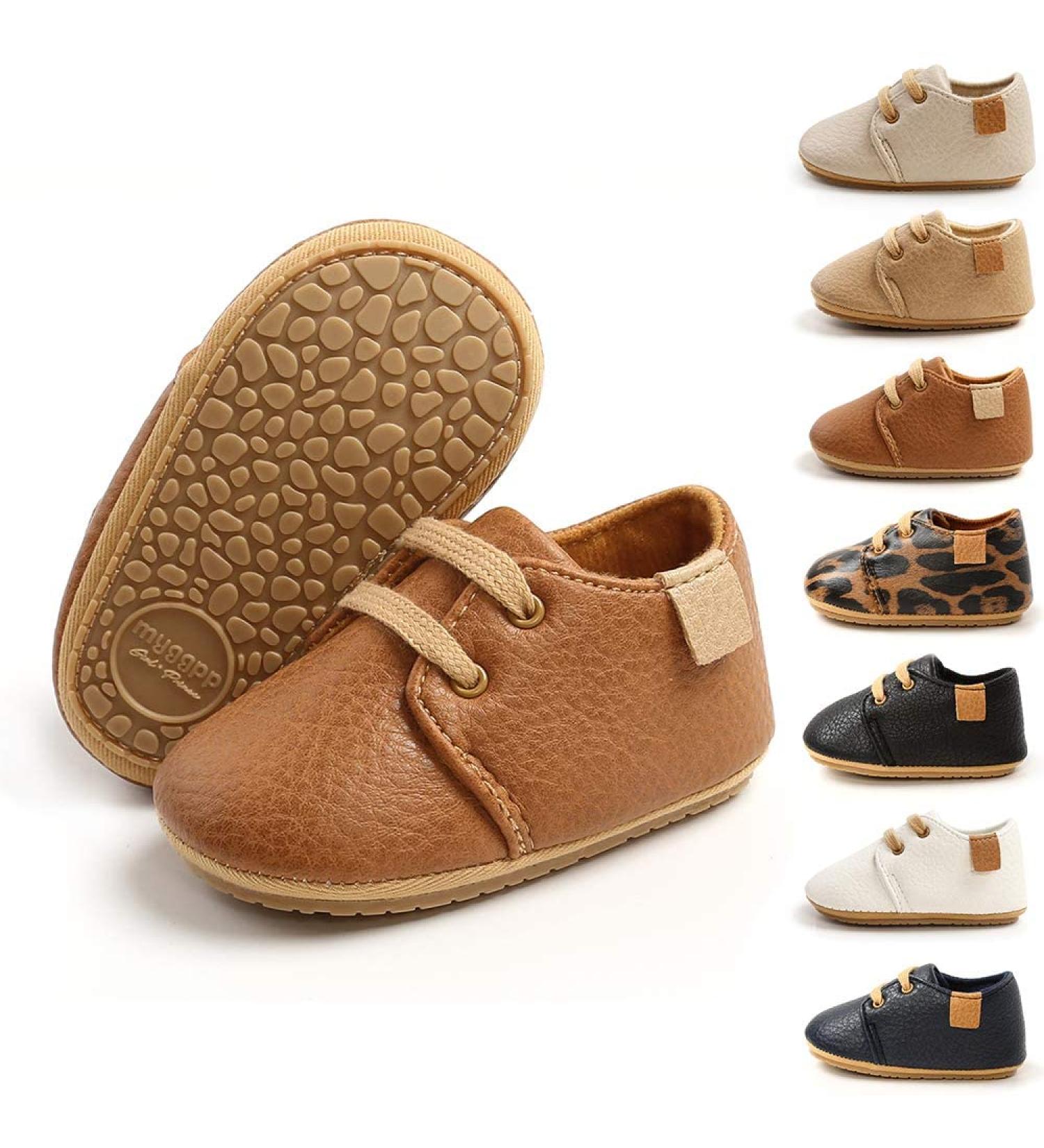 Infant Baby Oxford Shoes | Anti-Slip Trainer for Boys & Girls | Soft Sole Walking Sneakers (6-12 Months) - Brown - Buy Online on GoSupps.com