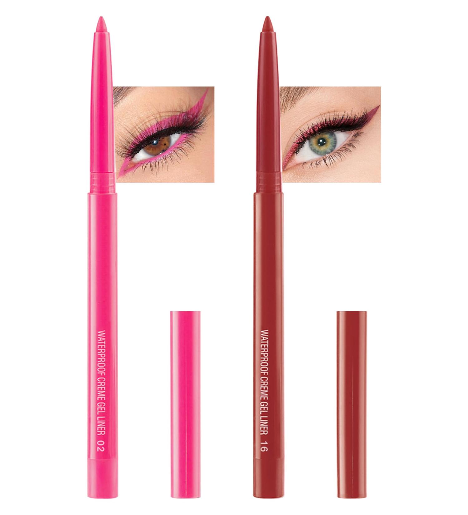 Pink & Red Gel Eyeliner 2 Colors Eyeliner Crayon Pencils Waterproof Long Lasting Smooth Smudge-Proof Matte Cream Waterline Eyeliner Eye Makeup for Women Delineadores De Colores Para Ojos(02+16) - Buy Online on GoSupps.com