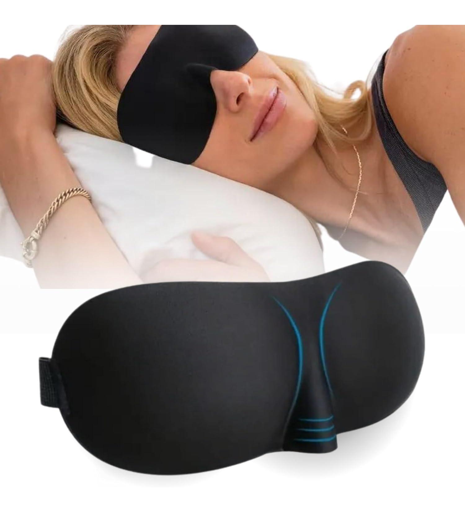 Ultra Soft Sleep Mask | 3D Contoured Eye Mask for 100% Blackout - Adjustable Straps | Ideal for Travel & Naps - Black - Buy Online on GoSupps.com