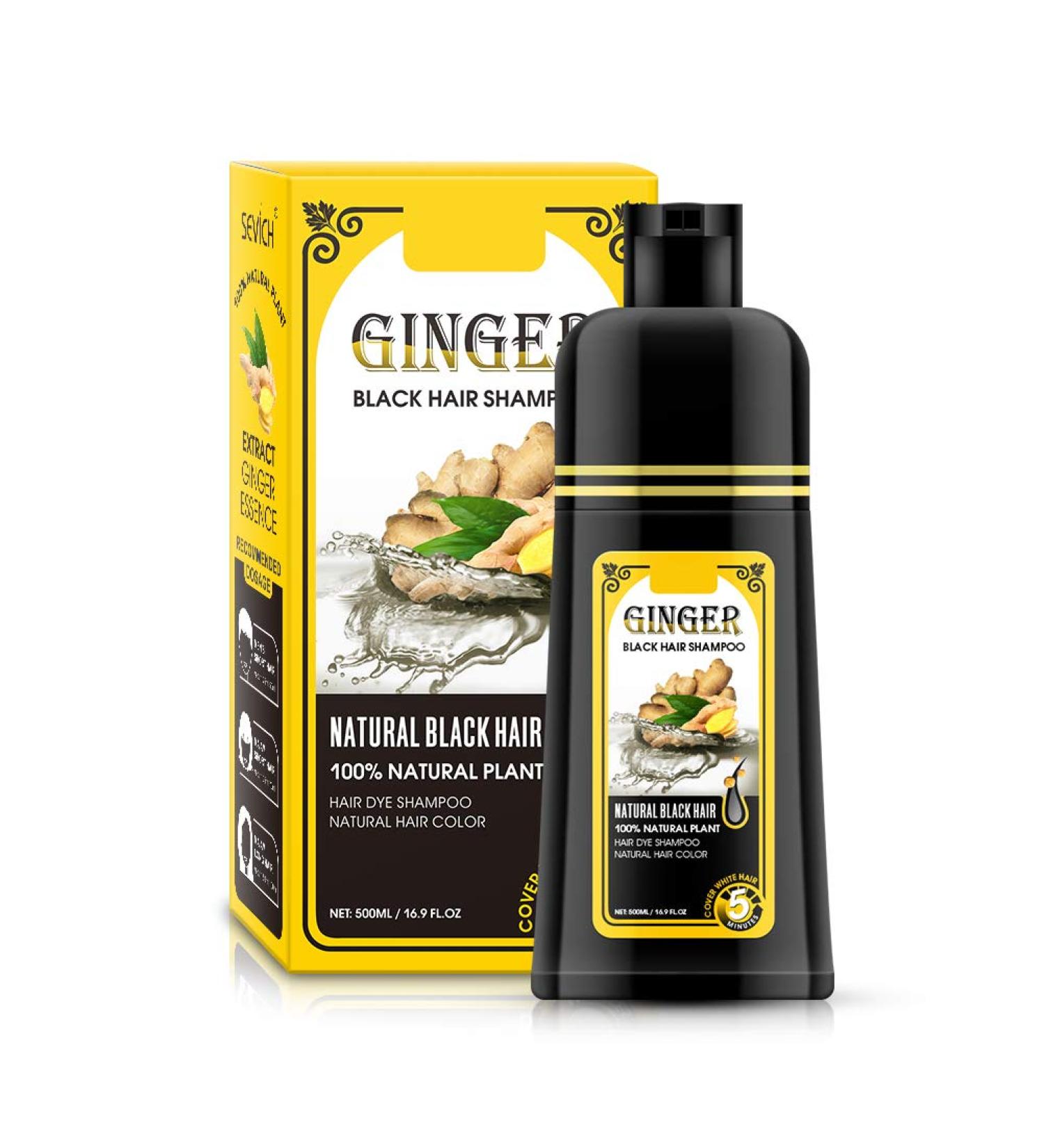 Ginger Black Hair Shampoo - Semi-Permanent Instant Black Hair Color Dye - 5-Minute Finish - 500ml (16.91 fl oz) - Ginger Fragrance - Buy Online on GoSupps.com