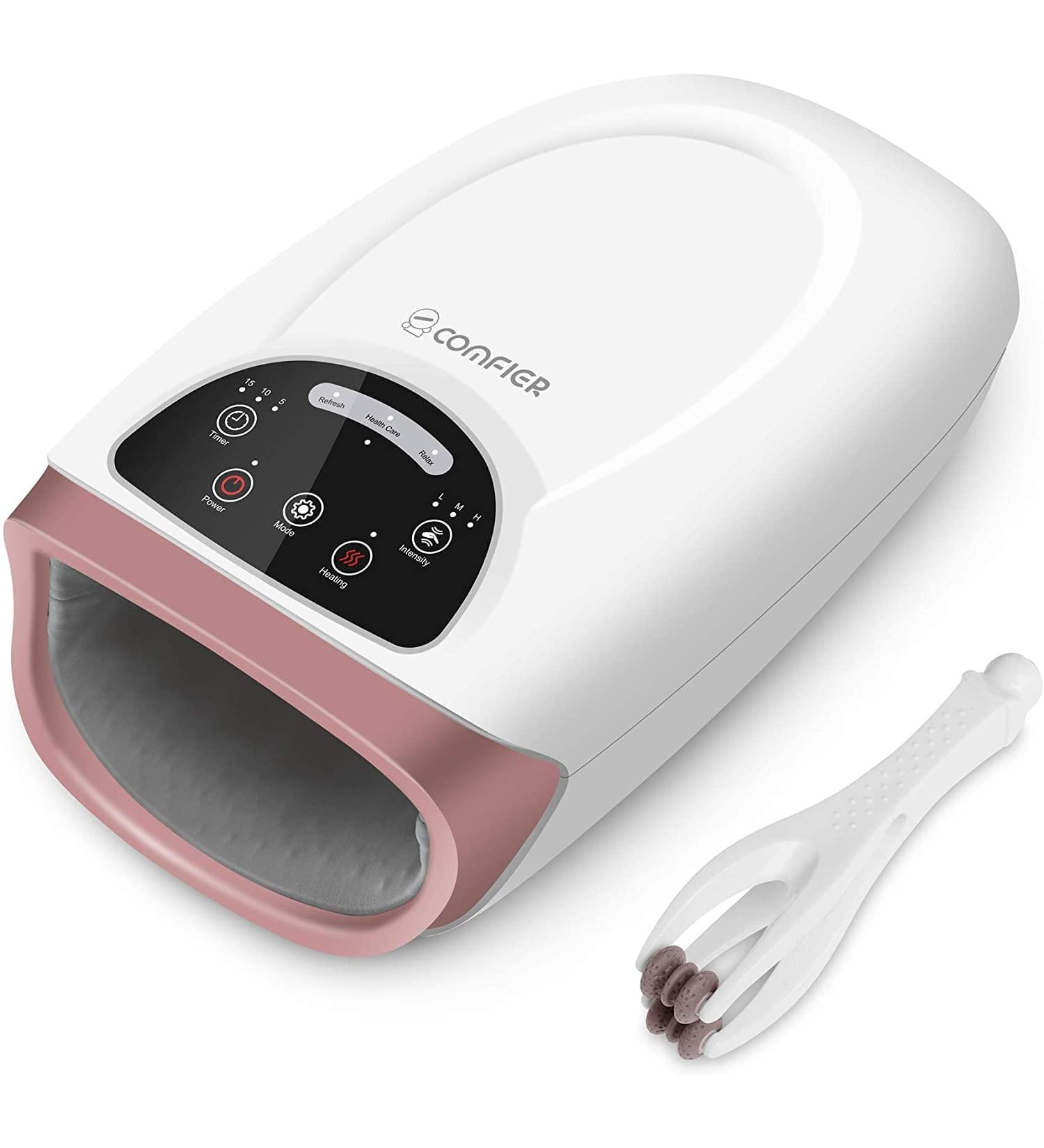 Comfier Cordless Hand Massager with Heat 3 Modes 3 Pressure Levels for Arthritis Relief Pink