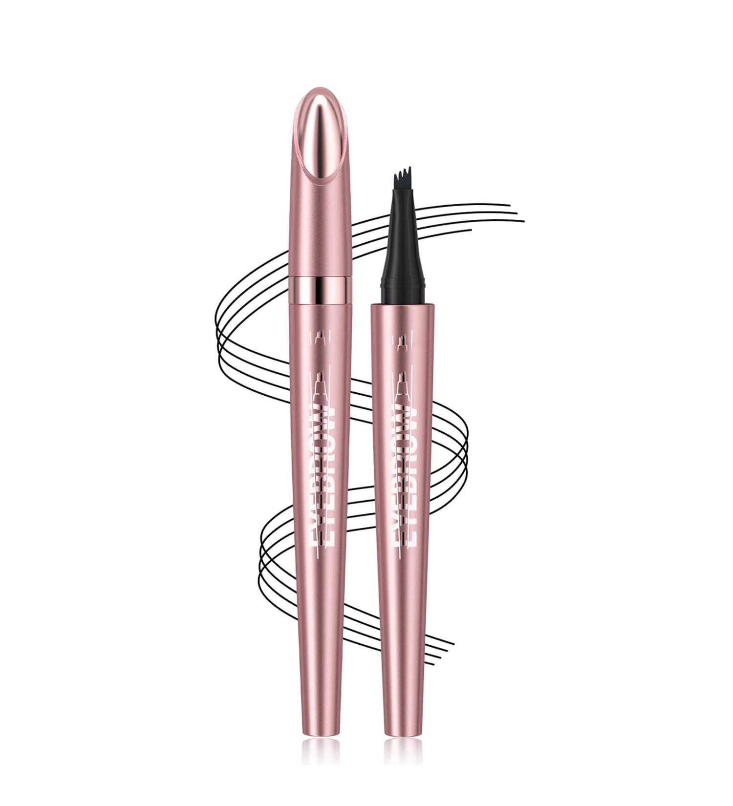 Microblading Eyebrow Pen with 4-Fork-Tip - Eye Makeup Eyebrow Tint Pen Lift & Snatch Eyebrow Pen Long-Lasting Waterproof Natural Hair-Like Brows Refined Pink Champagne(Black) - Buy Online on GoSupps.com