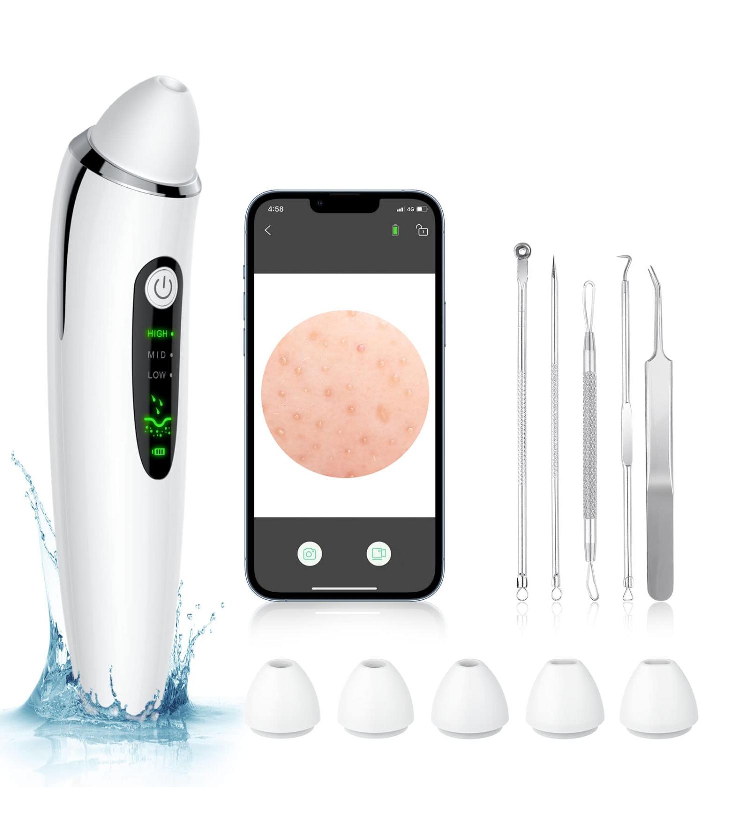 Blackhead Remover Pore Vacuum Electric Facial Cleaner - USB Rechargeable Acne Extraction Tool with 6 Suction Heads - Buy Online on GoSupps.com