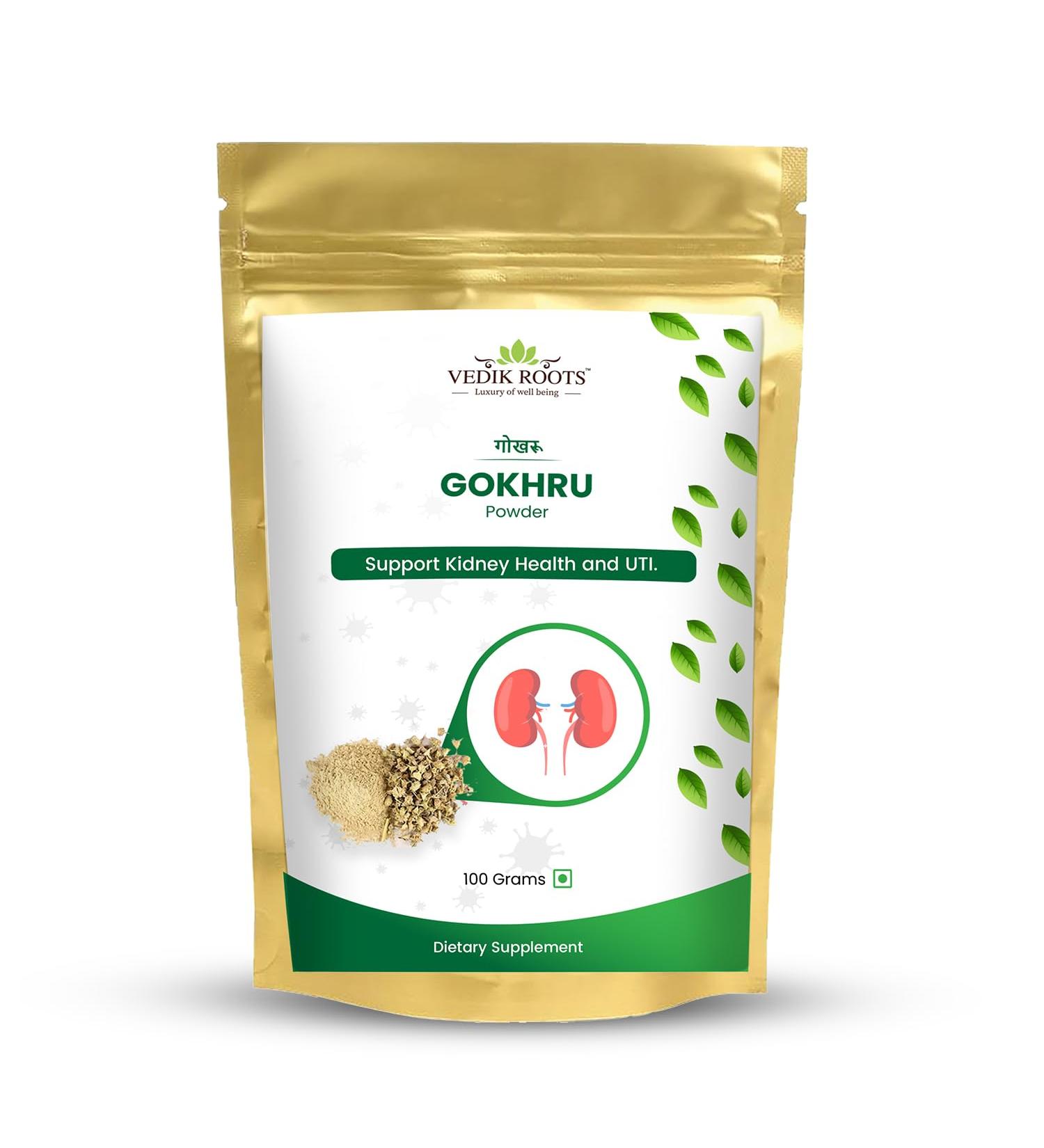 VEDIKROOTS Gokhru Powder | 100% Pure & Natural Ayurvedic Herb | Traditionally Used to Balance Kidney Wellness & Urinary Wellness | 100g (Pack of 1) - Buy Online on GoSupps.com