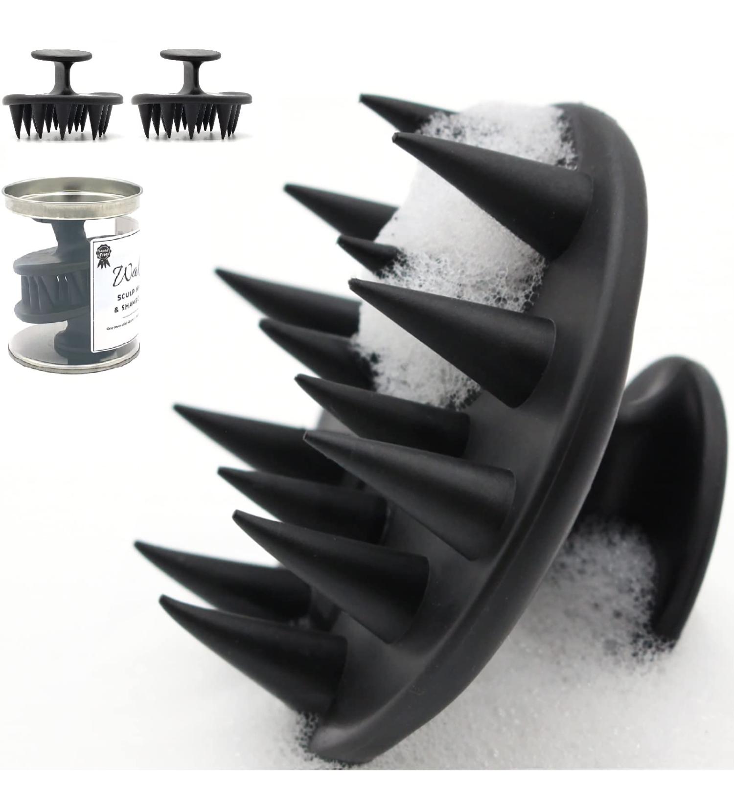 2-Piece Wakisaki Solid Silicone Scalp Massage Brush Set - Mold-Resistant Hair Shampoo & Head Massager (Black) | International Shipping - Buy Online on GoSupps.com