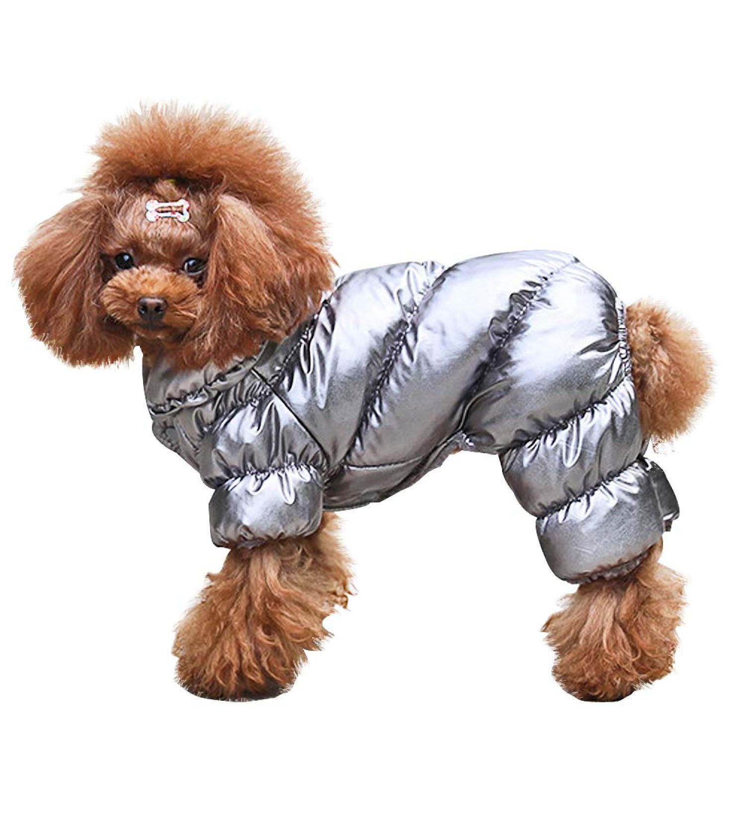 Pet Artist Winter Puppy Dog Coat - Warm Fleece Padded Apparel for Small Dogs - Chest 14 Back Length 11.5 - Silver - Buy Online on GoSupps.com