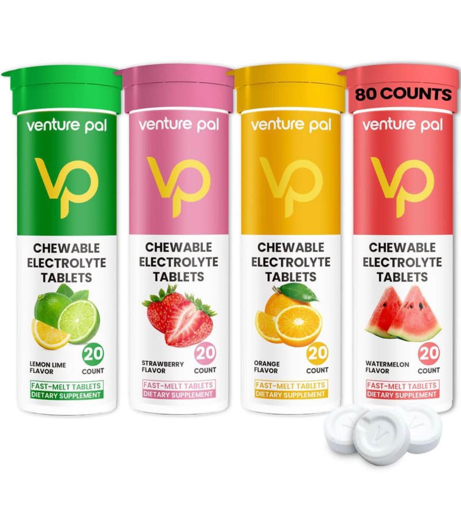 Venture Pal Chewable Electrolyte Tablets - Sugar-Free Rapid Hydration for Sports Running & Hiking | Keto & Vegan Friendly | 80 Count Variety Pack - Buy Online on GoSupps.com