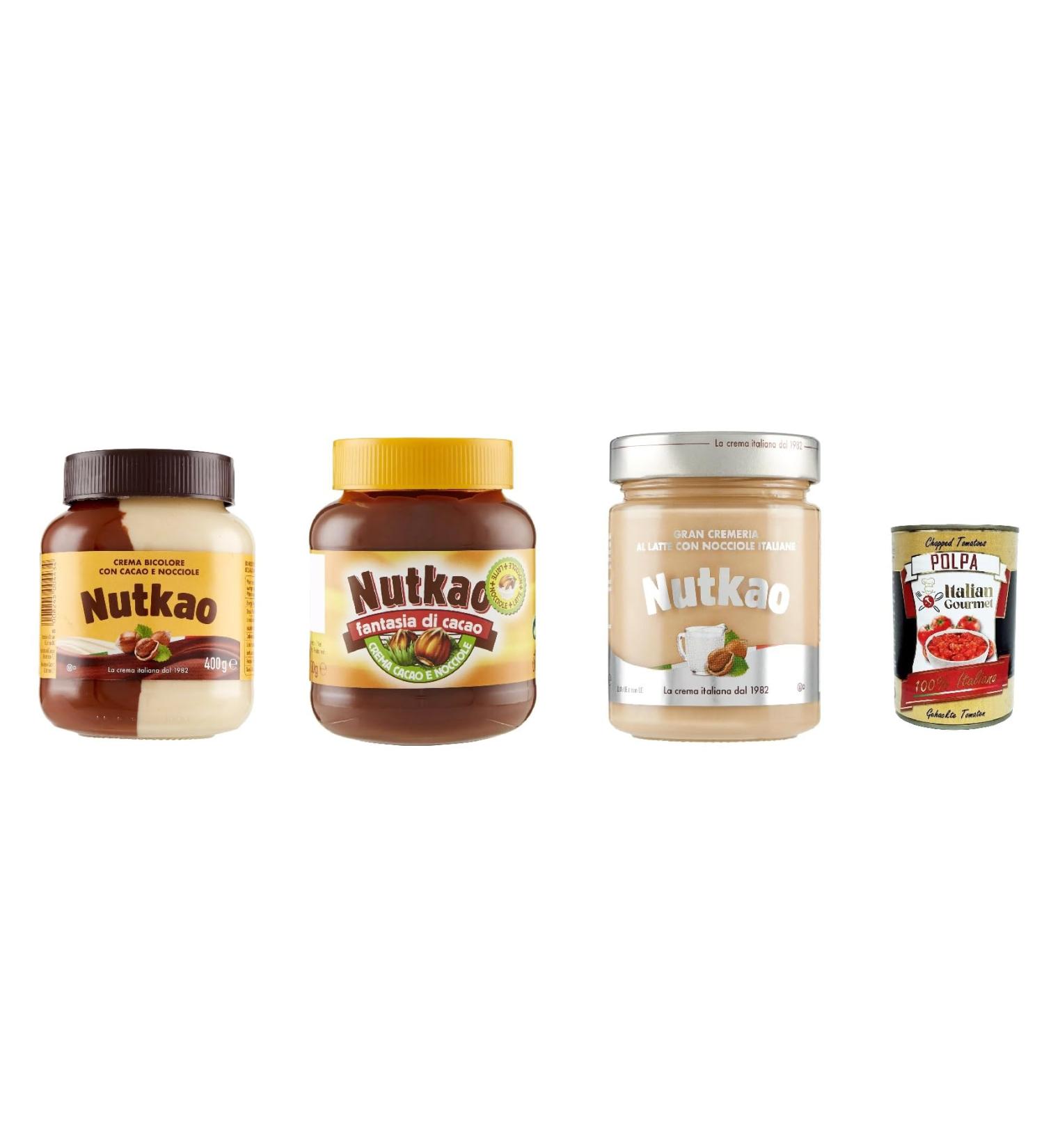 Italian Gourmet E.R. Nutkao Test Pack Crema Bicolore Bianca and Cacao Nocciole e Vaniglia Hazelnut and Vanilla Cocoa Spreading Cream glass + Italian Gourmet Pulpa 400g - Buy Online on GoSupps.com