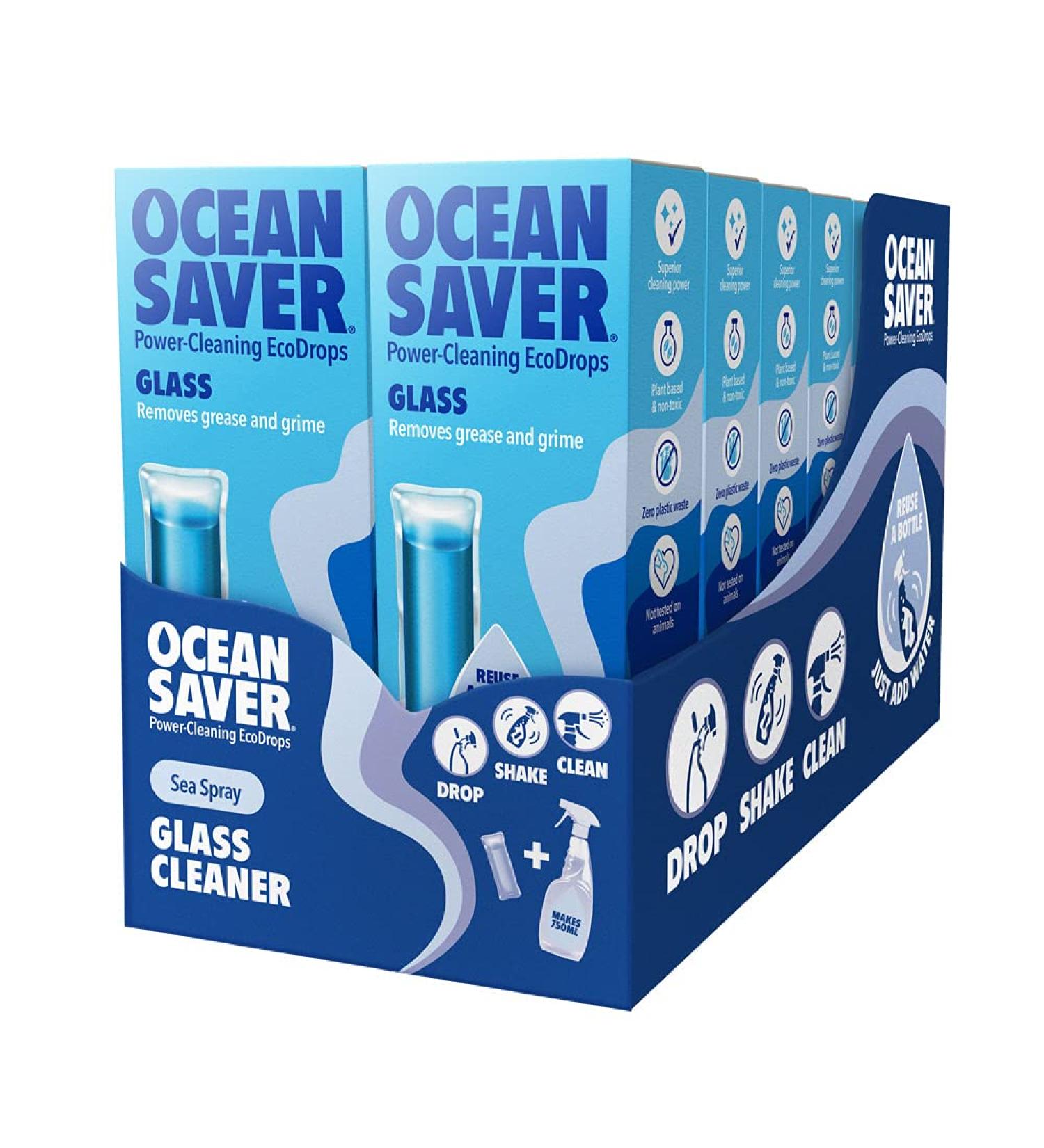 OceanSaver Eco Glass Cleaning Spray - 12x 750ml Refills | Streak-Free Shine | Plant Based, Plastic-Free & Cruelty-Free | Sea Spray Scent - Buy Online on GoSupps.com