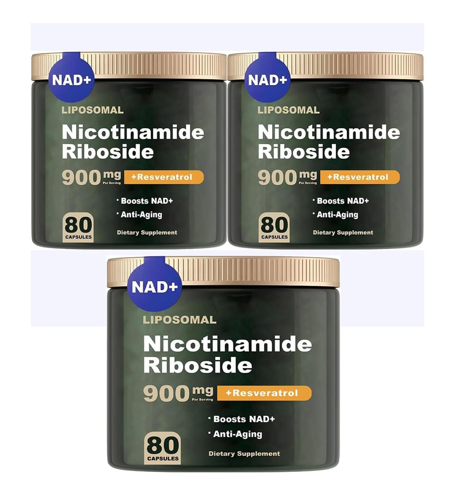 NAD+ Supplement - Liposomal Nicotinamide Riboside NAD Supplement for Anti-Aging Quercetin Resveratrol- Energy Focus - 80 Capsules (3) - Buy Online on GoSupps.com