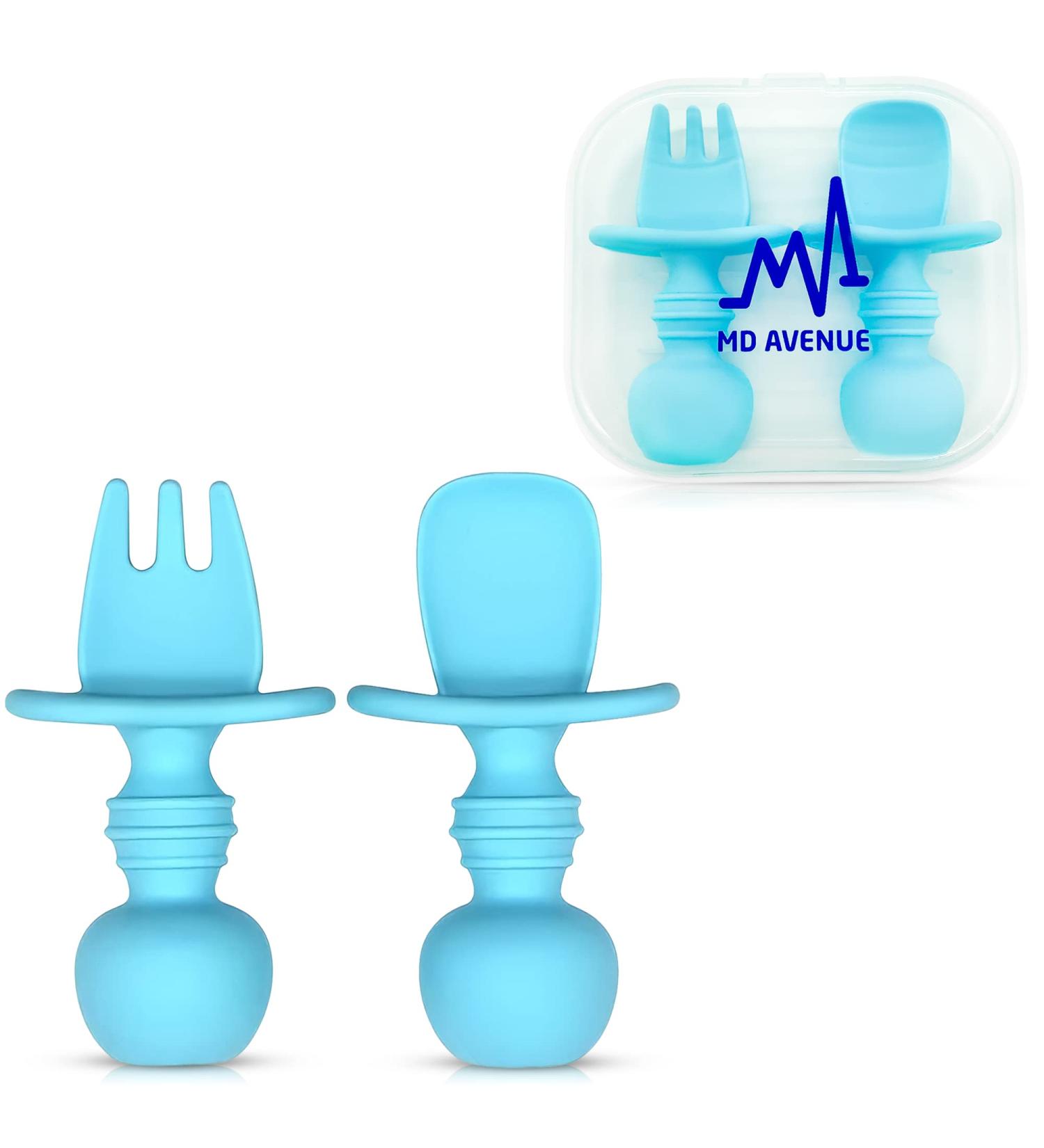 MD Avenue 100 percent Food Grade Toddlers Silicone Utensils Set BPA Free Anti-Choke Baby Spoon and Toddler Fork Combo Infant Spoons Forks First Self Feeding Set (Blue) - Buy Online on GoSupps.com