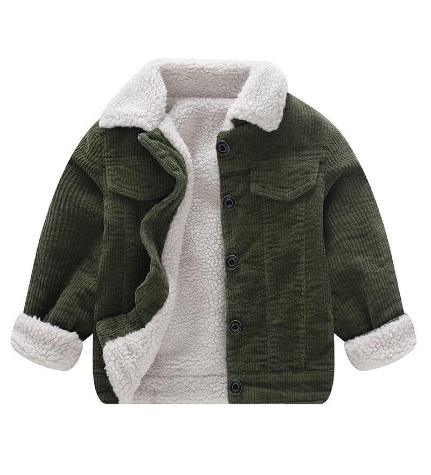 Volunboy Toddler Corduroy Sherpa Jacket | Warm Fleece Lined Coat for Baby Boys & Girls - 18 Months, Green - Buy Online on GoSupps.com
