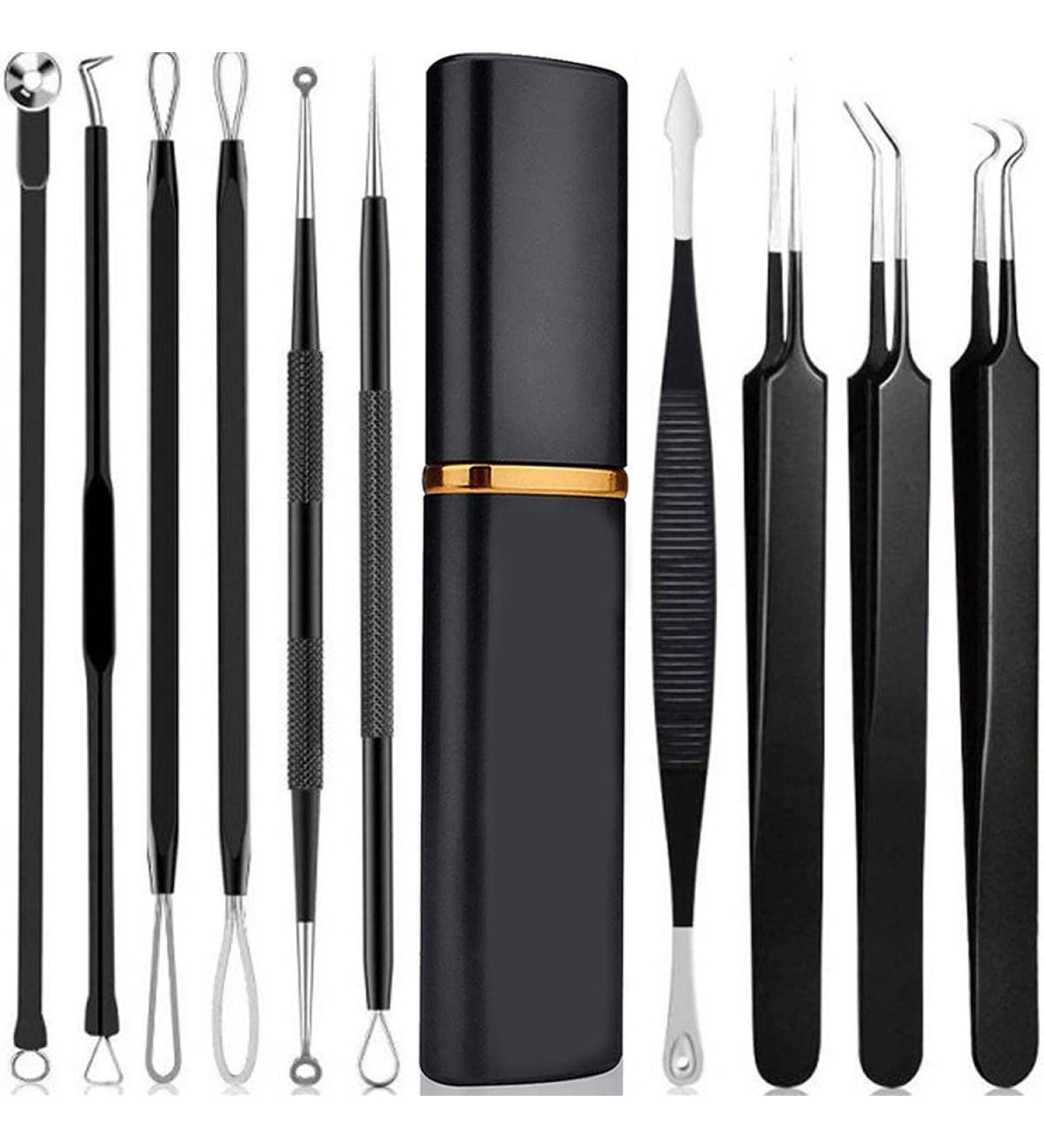 10pcs Pimple Popper Tool Kit Stainless Steel Blackhead Remover Tool Comedones Extractor for Forehead Facial Nose Lightweight Acne Needle Tool with Metal Case(black) - Buy Online on GoSupps.com
