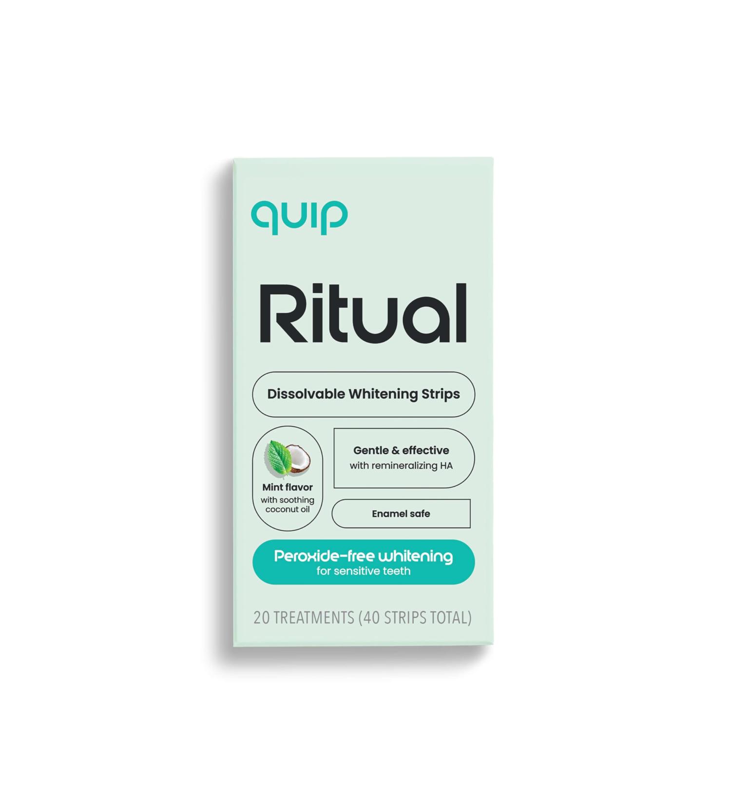 quip Ritual Dissolvable Whitening Strips - Peroxide-Free for Sensitivity - Fast-Acting 15-Min Results - Whitens Over Time - Mint Flavor - Soothing Coconut Oil - Kind to Enamel - 40 Ct - Buy Online on GoSupps.com