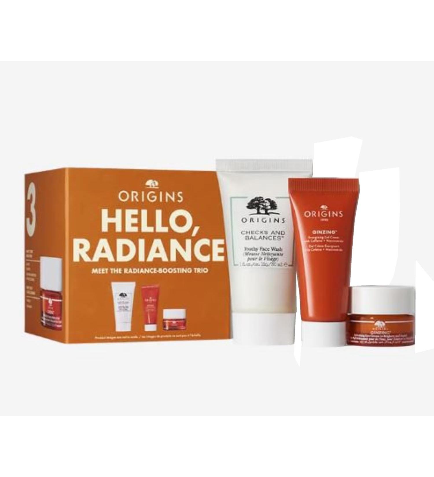 Origins Hello Radiance Trio Set - Travel Size Face Wash Gel Cream & Eye Cream - Boost Your Glow - Buy Online on GoSupps.com