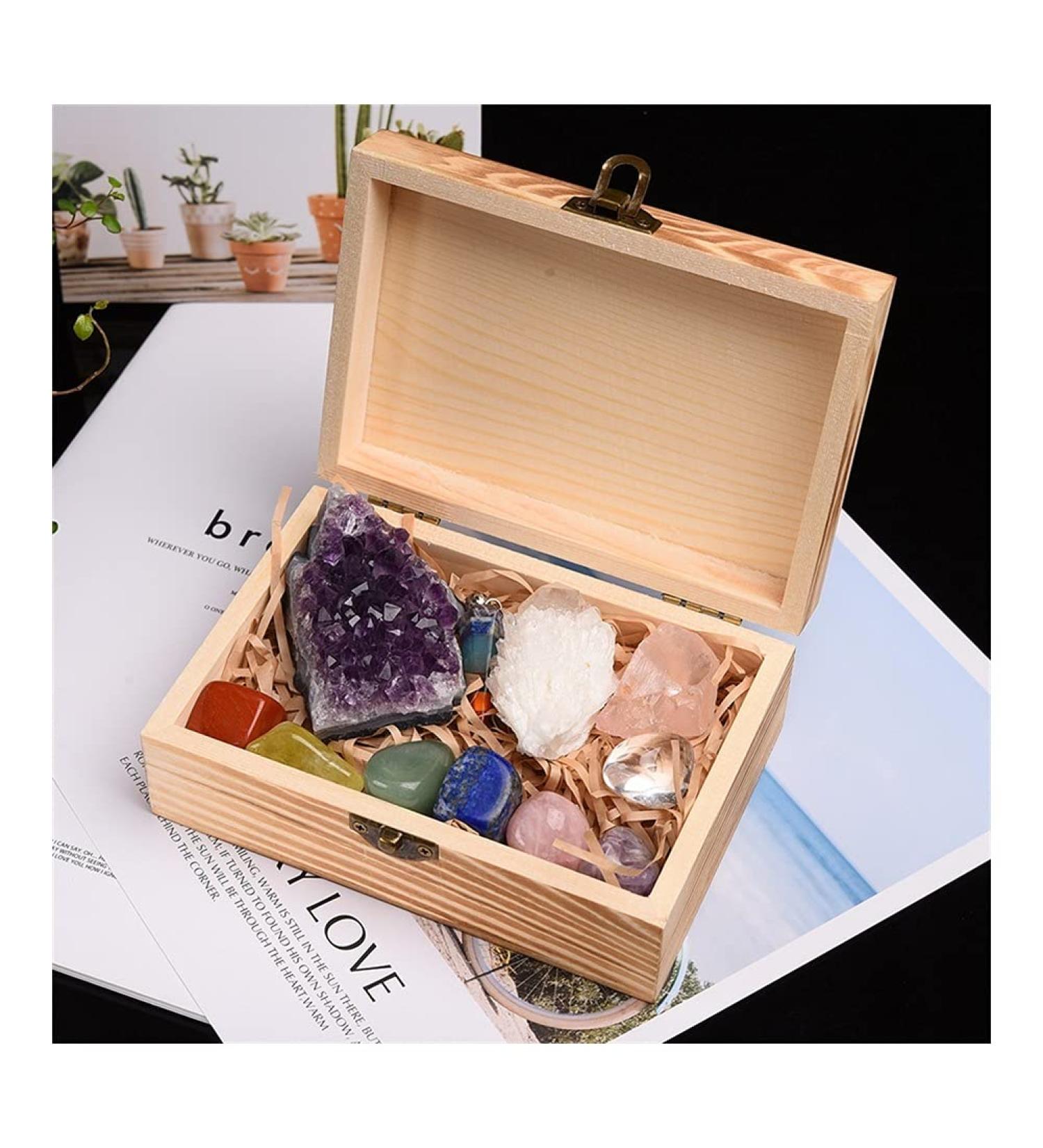 Room Decoration 11pc Natural Amethyst Cluster Quartz Crystal Specimen Stones Rough Ore Seven Stone Wooden Gift for Decoration Stone Generator Box - Buy Online on GoSupps.com