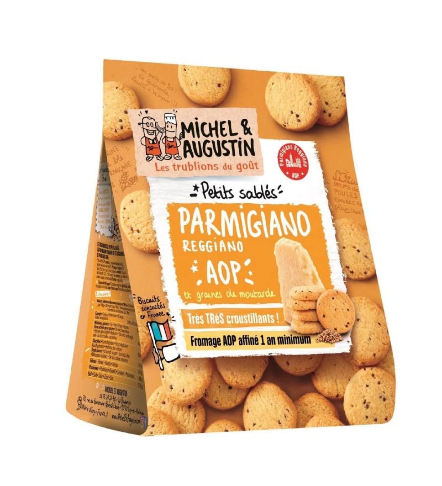 G n rique MICHEL ET AUGUSTIN Parmesan and Mustard Seed Shortbread Snacks 100g - Crunchy treat with parmesan and mustard - Pack of 6