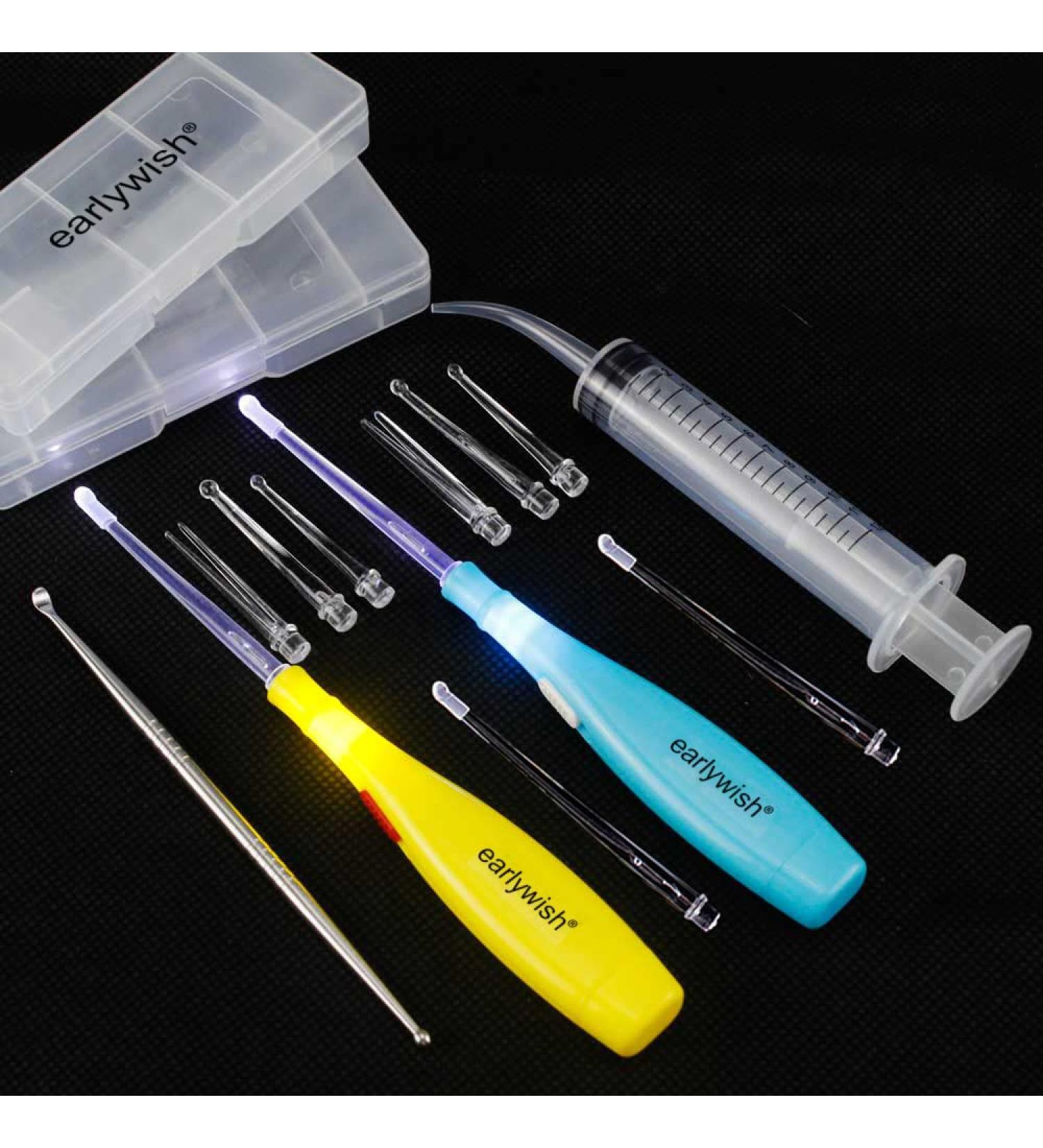 Earlywish Professional Upgraded 6.75" Long Tonsil Stone Removing Tool LED Light 2 Sets Color Blue + Yellow 5 Tips Each Color + 1 Stainless Steel Tonsillolith Pick + 1 Irrigation Syringe Oral Clean Blue+yellow - Buy Online on GoSupps.com