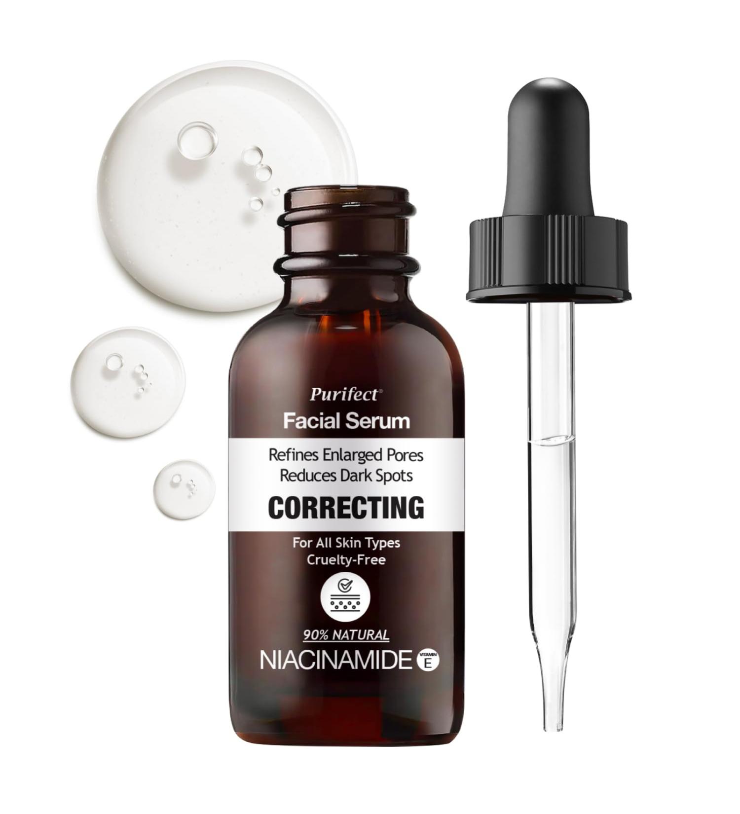 Purifect Correcting Niacinamide Facial Serum with Vitamin E Oil Helps Refine Enlarged Pores and Reduce Dark Spots Radiant Complexion Suitable for All Skin Types 30ml - Buy Online on GoSupps.com
