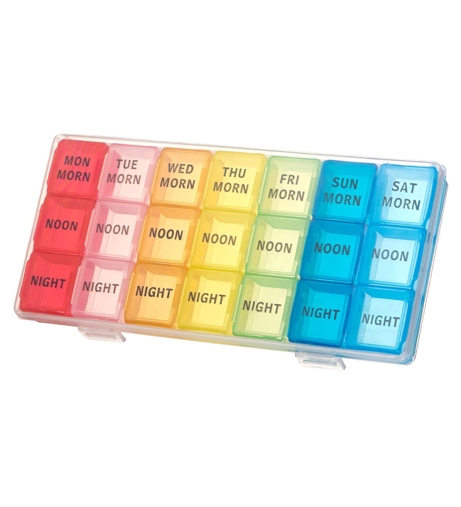 Kiniza Small Weekly Pill Organizer - 3x Daily 7-Day Pill Box Moisture-Proof & Portable Travel Case for Vitamins & Medication - Buy Online on GoSupps.com