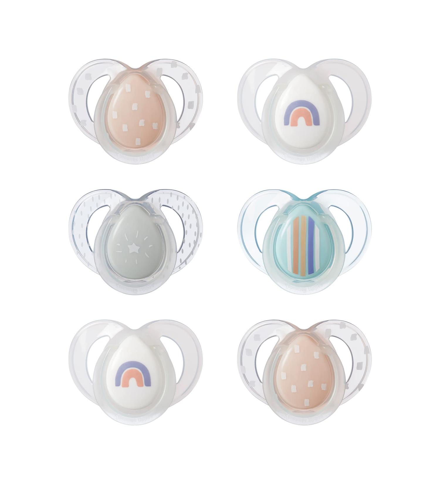 Tommee Tippee Nighttime soother 6-18 months 6 pack of glow in the dark soothers with symmetrical silicone baglet Pink Night - Buy Online on GoSupps.com