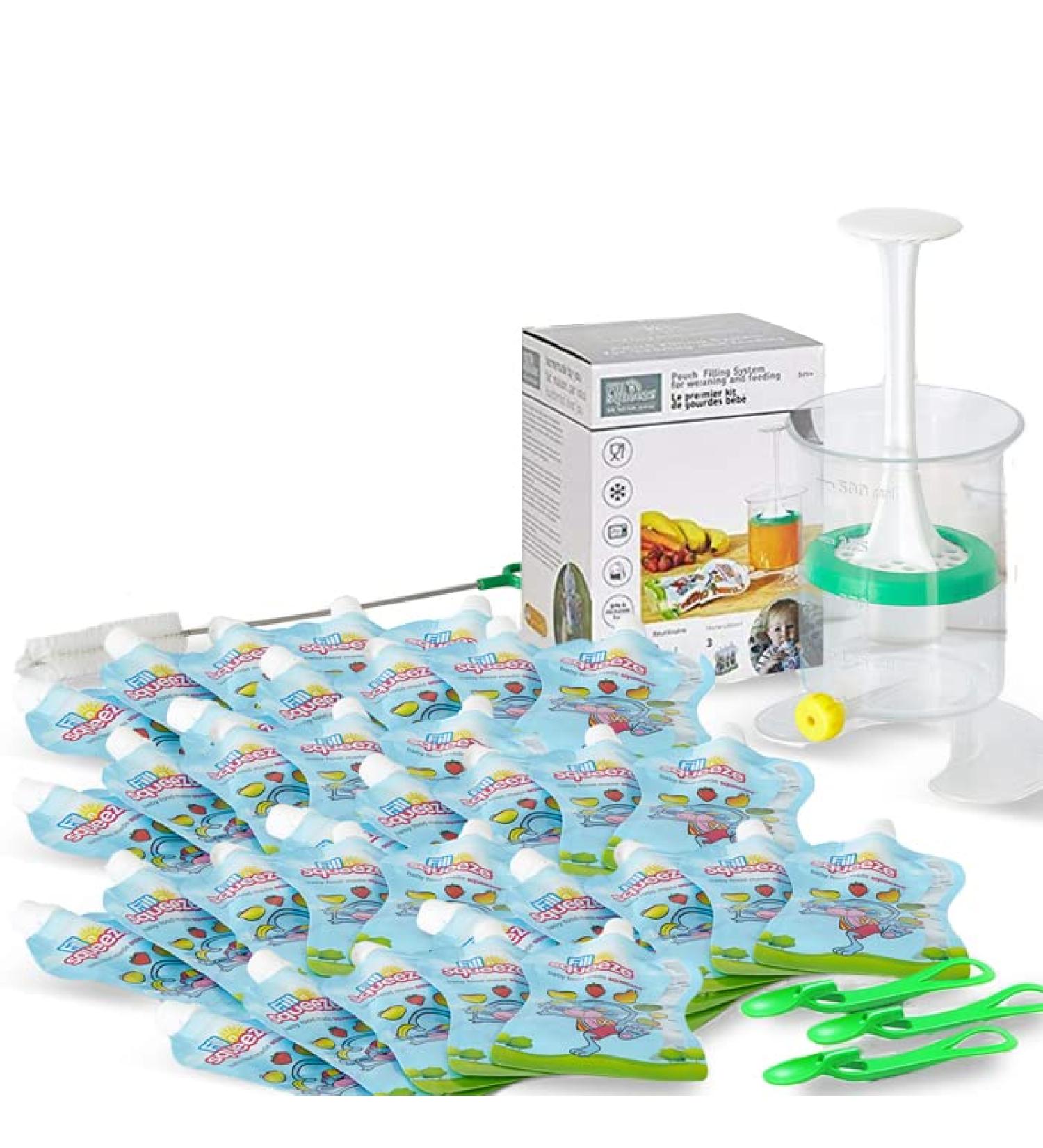 Fill n Squeeze Baby Food Maker with 35 Reusable Pouches & Spoon - Medium Size - Buy Online on GoSupps.com
