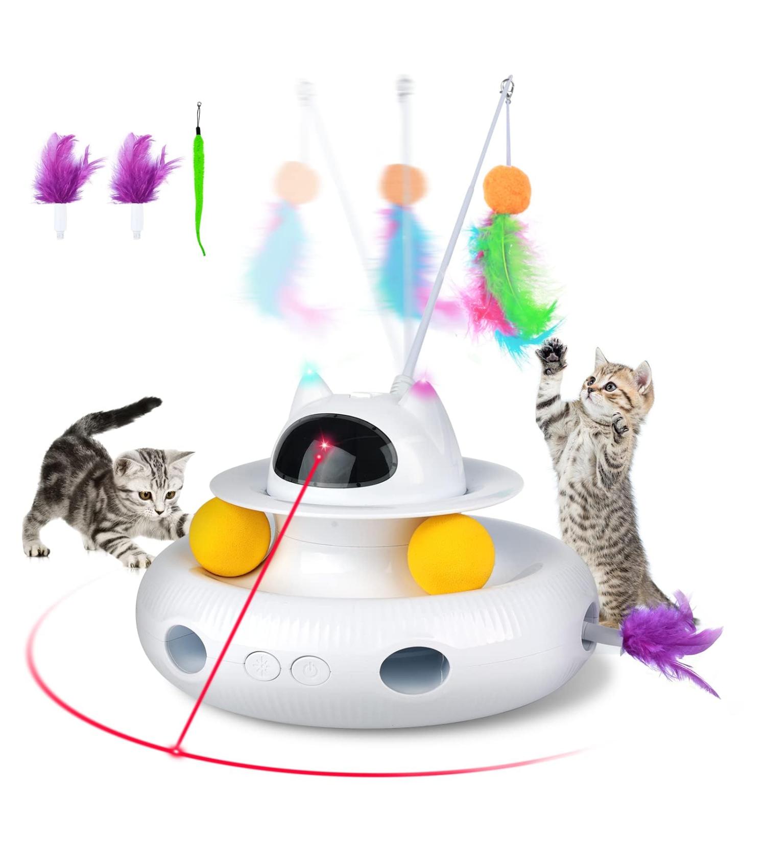 4-in-1 Interactive Cat Toy | Automatic Moving Feather Toy for Indoor Cats | FWLWTWSS - Buy Online on GoSupps.com