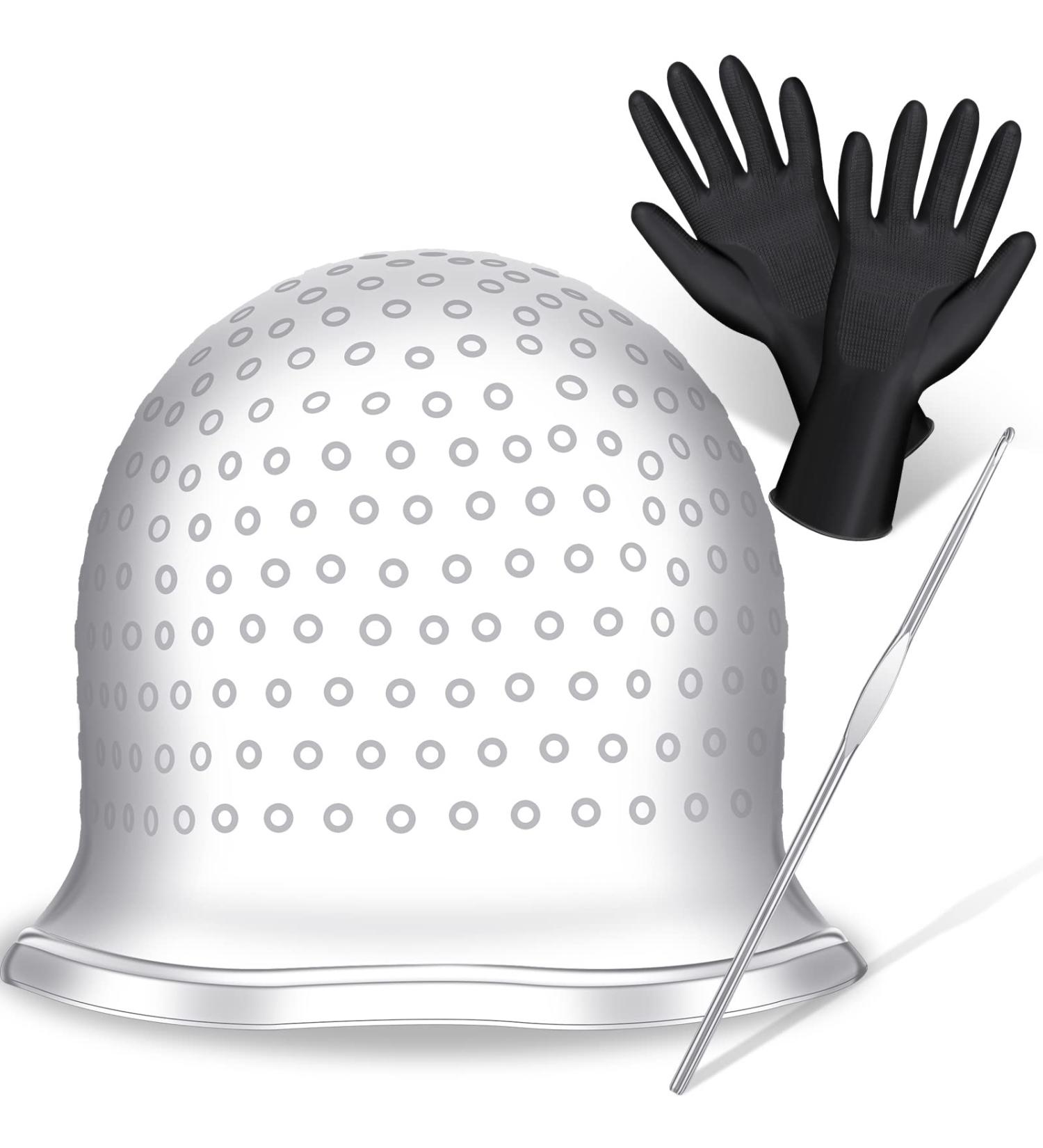 Canlierr Hair Coloring Highlighting Cap Kit with Hook and Gloves - Reusable Silicone Accessories for Salon & Home Use - Buy Online on GoSupps.com