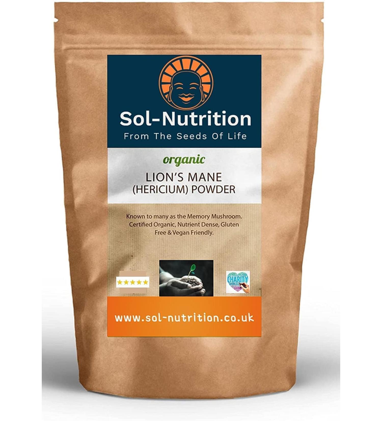 Organic Lion's Mane Mushroom Powder 100g - Sol Nutrition | Pack of 1 (500g) - Buy Online on GoSupps.com