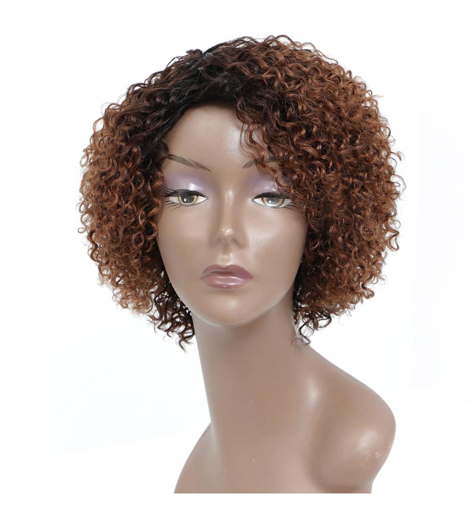 Short Ombre Kinky Curly Wig for Black Women - Glueless Human Hair Wig with Bangs - Buy Online on GoSupps.com