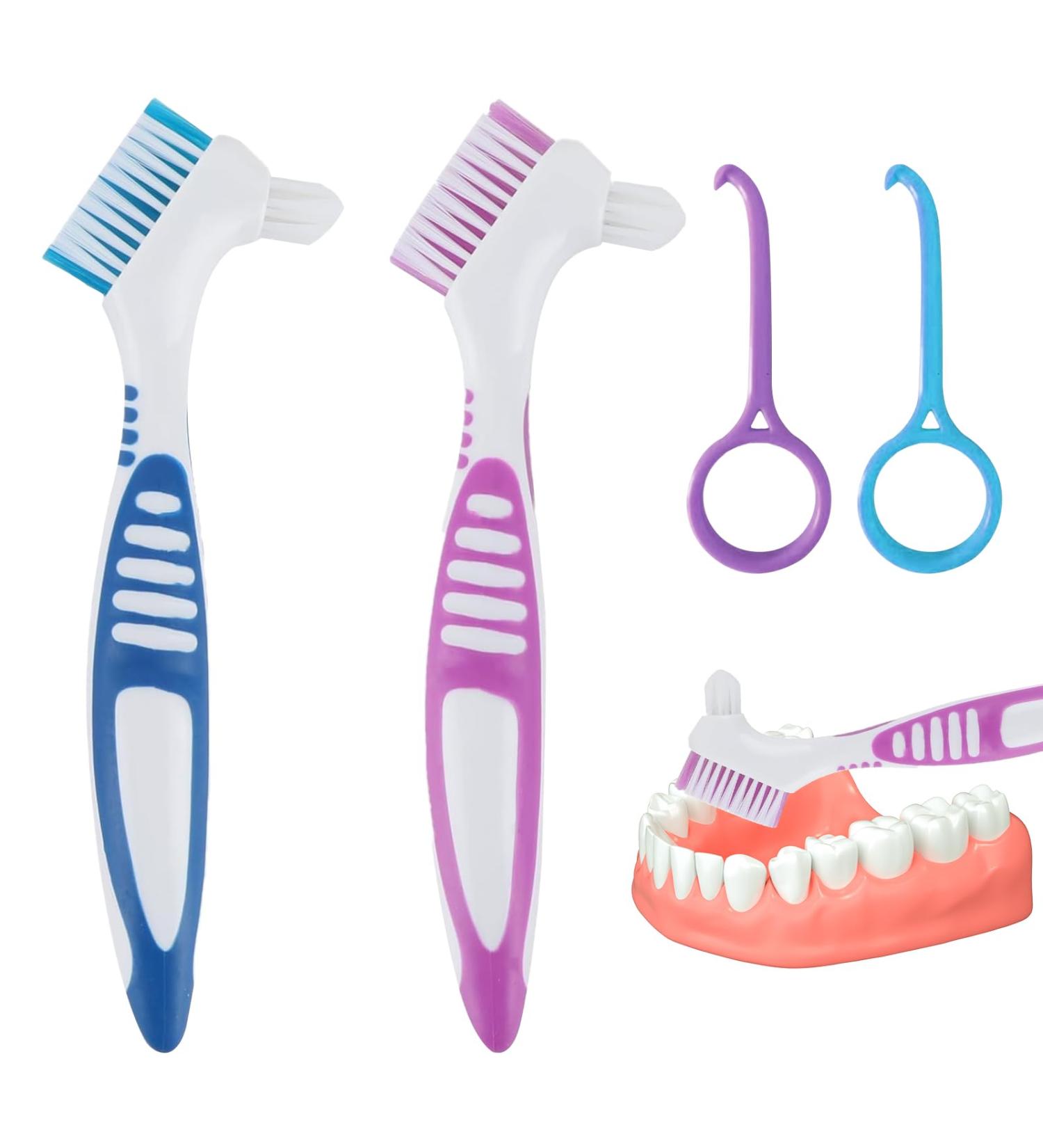 Prosthesis Hooks & Toothbrush Set - 2 Pieces for All Dentures Cleaning | International Shipping Available - Buy Online on GoSupps.com