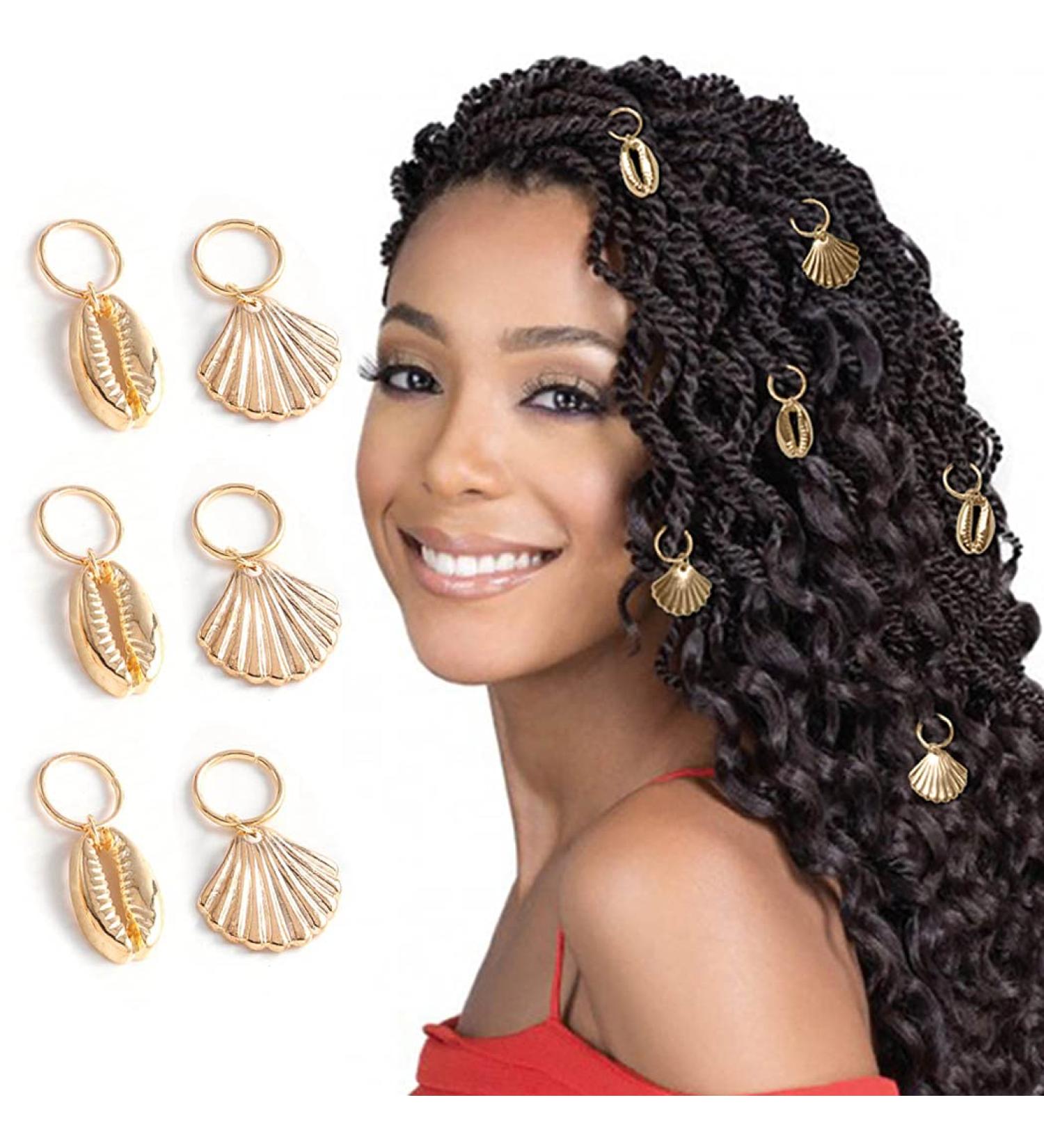 Gold Shell Box Braid Rings Clip Dreadlock Jewelry Cowrie Charms for Black Women (6PCS) - Buy Online on GoSupps.com