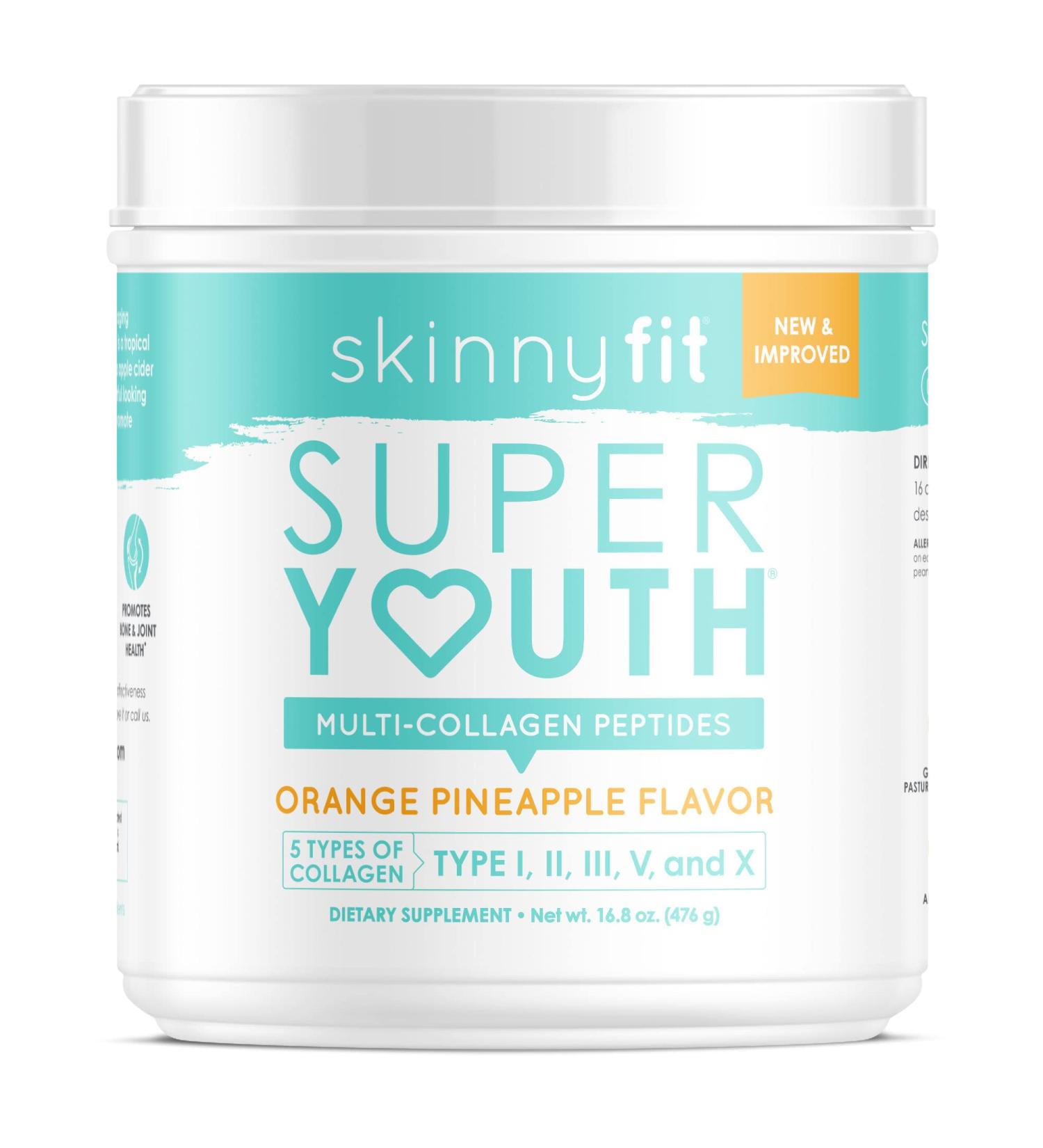 SkinnyFit Super Youth Multi-Collagen Peptides Plus Apple Cider Vinegar  Hyaluronic Acid & Vitamin C Orange Pineapple Flavor  Hair  Skin  Nail & Joint Support  Immunity  Healthy Metabolism  28 Servings 28 Servings (Pack of 1) - Buy Online on GoSupps.com