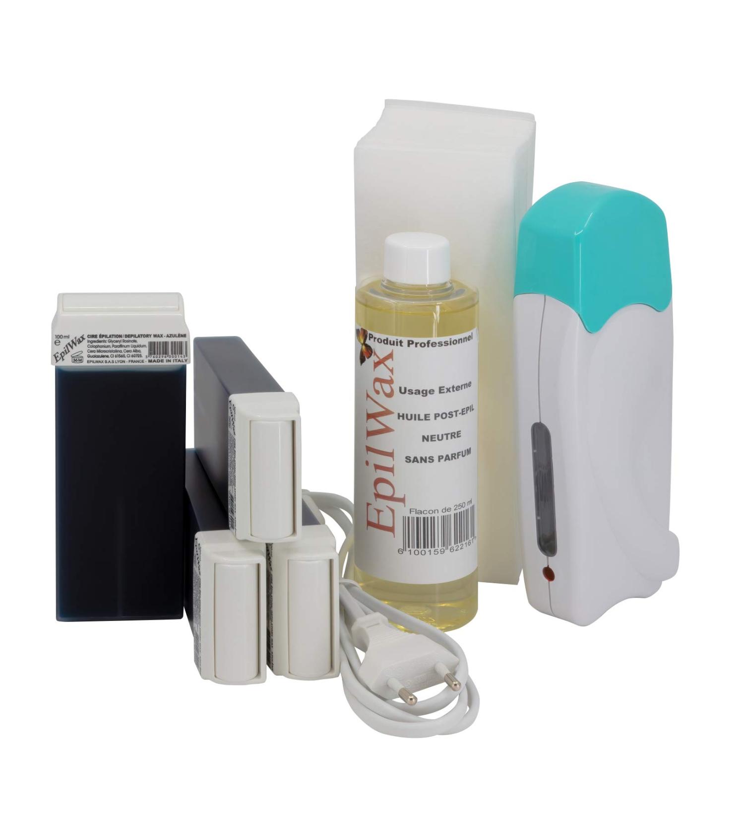 EpilWax Complete Hair Removal Kit - 4 Azulene Wax Cartridges, Heater, 100 Strips & Waxing Oil - 105 Piece Set - Buy Online on GoSupps.com