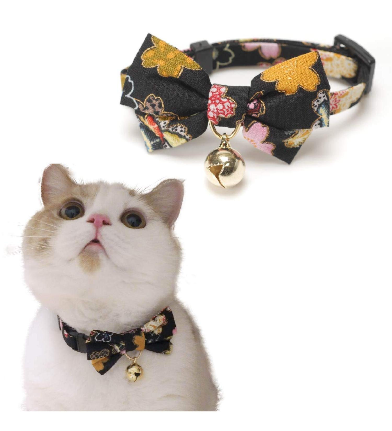 Necoichi Kimono Bow Tie Cat Collar in Black - Stylish and Adjustable - Buy Online on GoSupps.com