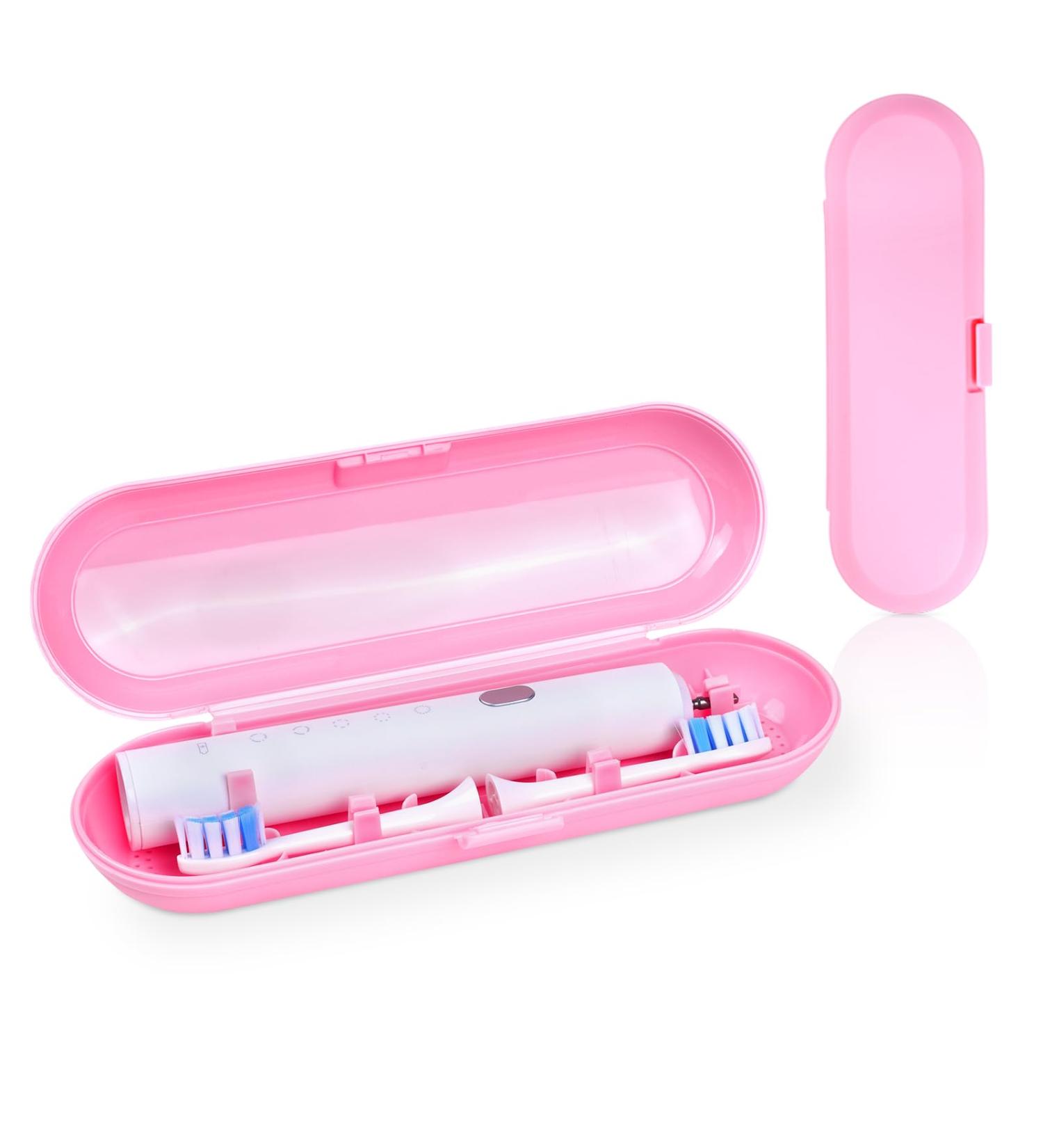 Uraqt Pink Frosted Travel Case for Electric Toothbrush - Essentials for 1 Handpiece & 2 Brushes | Durable Plastic Replacement Etui - Buy Online on GoSupps.com