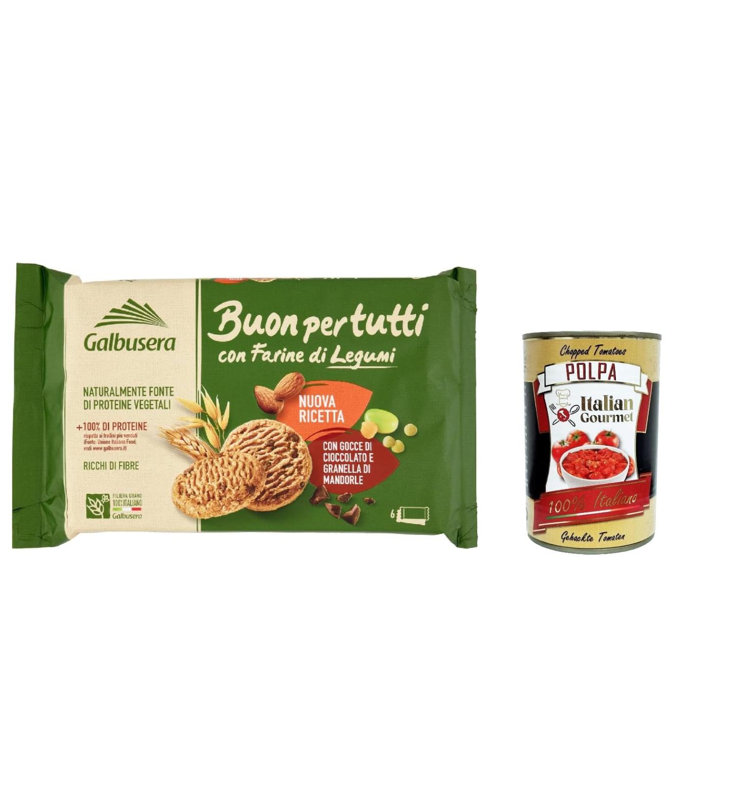  Italian Gourmet E.R. Galbusera Buonpertutti Set of 6 Biscuits with Legume Flour Dark Chocolate Chunks and Chopped Orle 260 g + Italian Gourmet Polpa 400 g - Buy Online on GoSupps.com