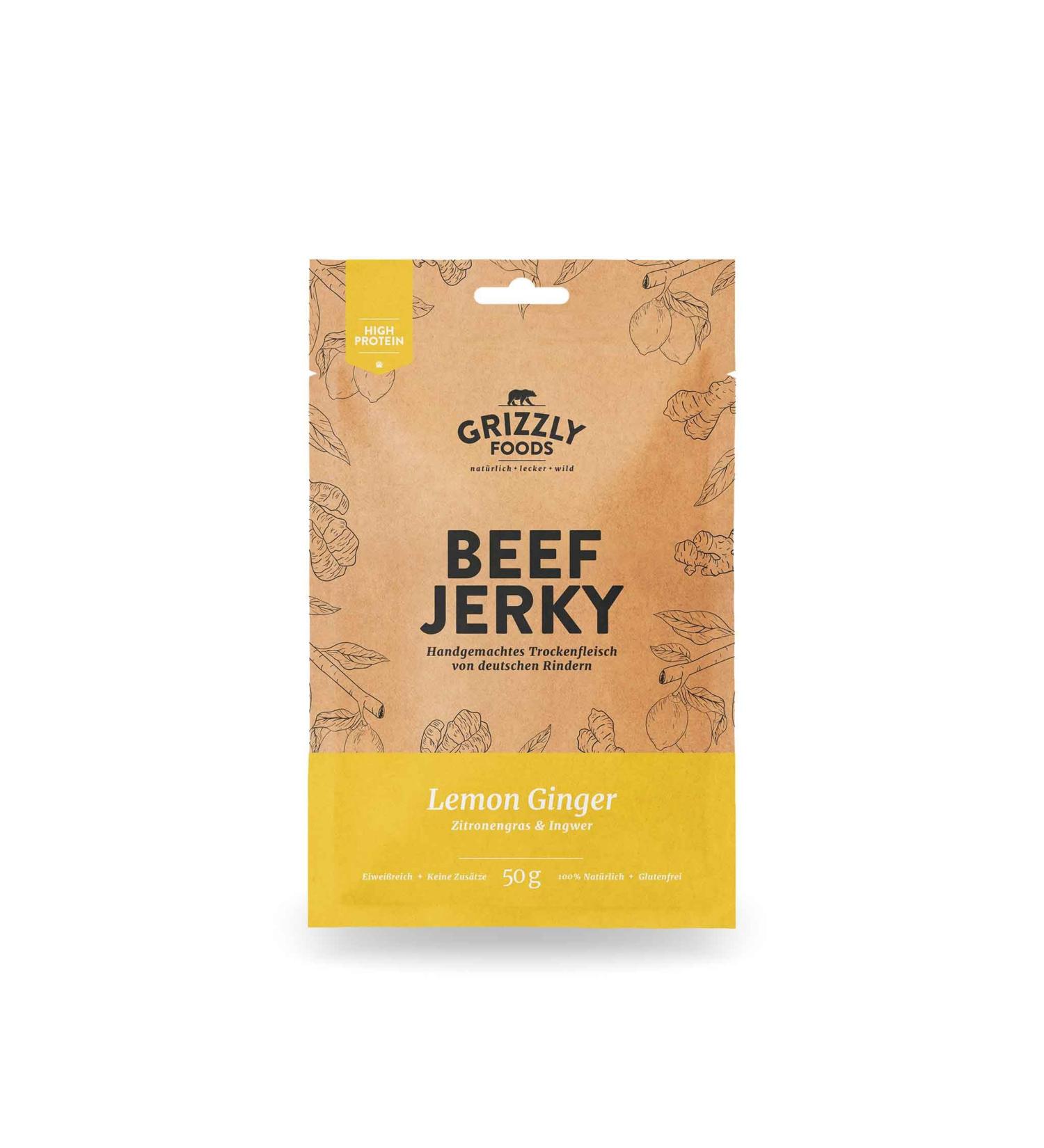 Buy German Beef Jerky - Lemon Ginger Flavor | 5 Pack (250g) - Premium Dried Beef | International Shipping Available - Buy Online on GoSupps.com