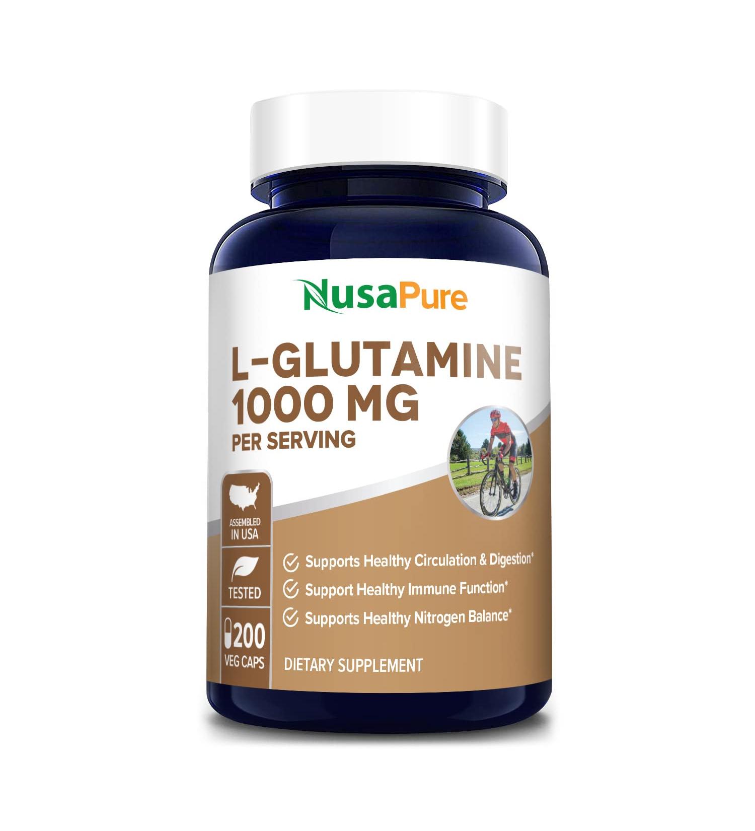 L-Glutamine 1000mg 200 Capsules - Vegetarian, Natural, Non-GMO & Gluten-Free - Buy Online on GoSupps.com