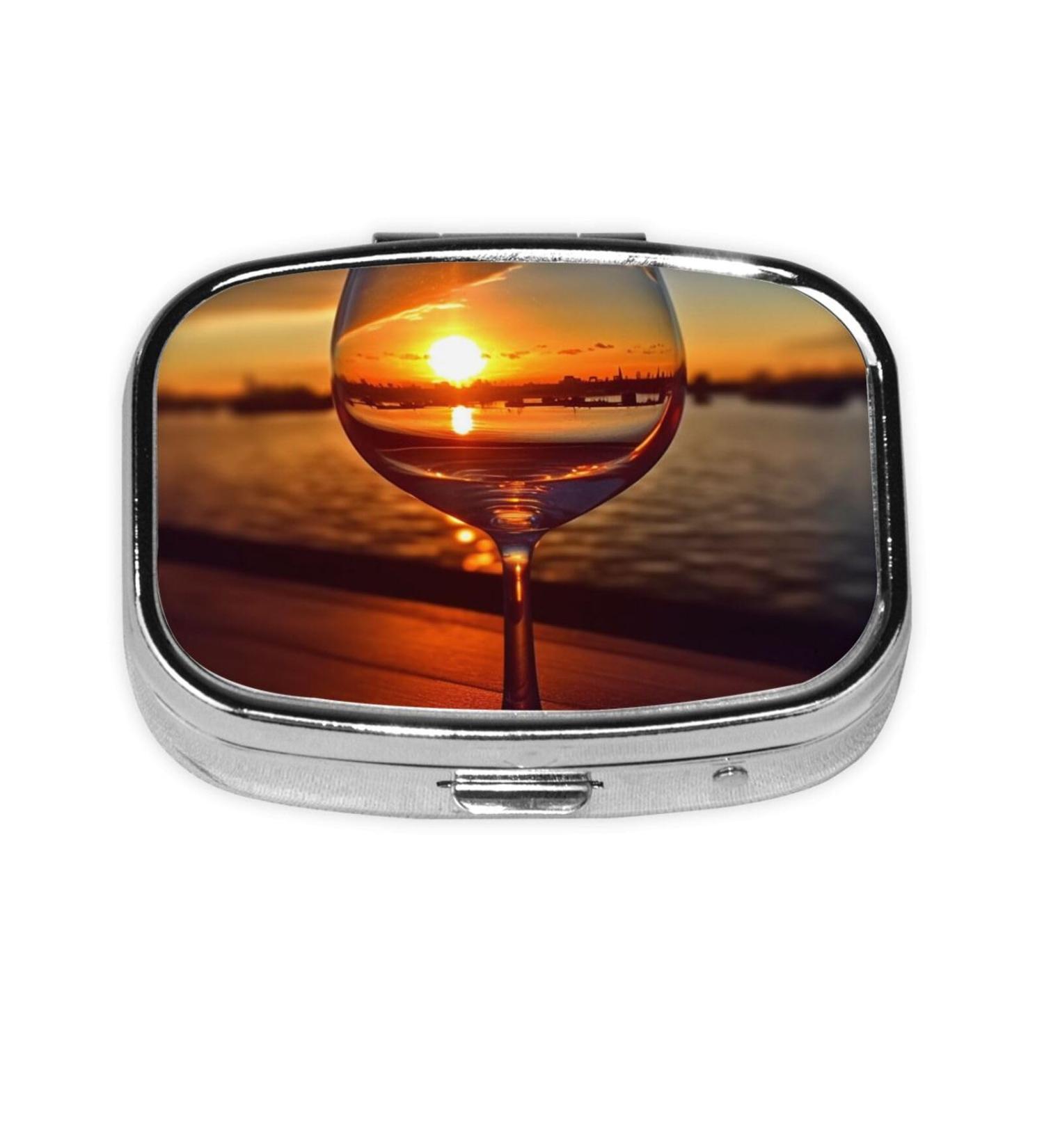 Portable Sunset Wine Glass Printed Pill Box | Travel Medicine Organizer - Buy Online on GoSupps.com