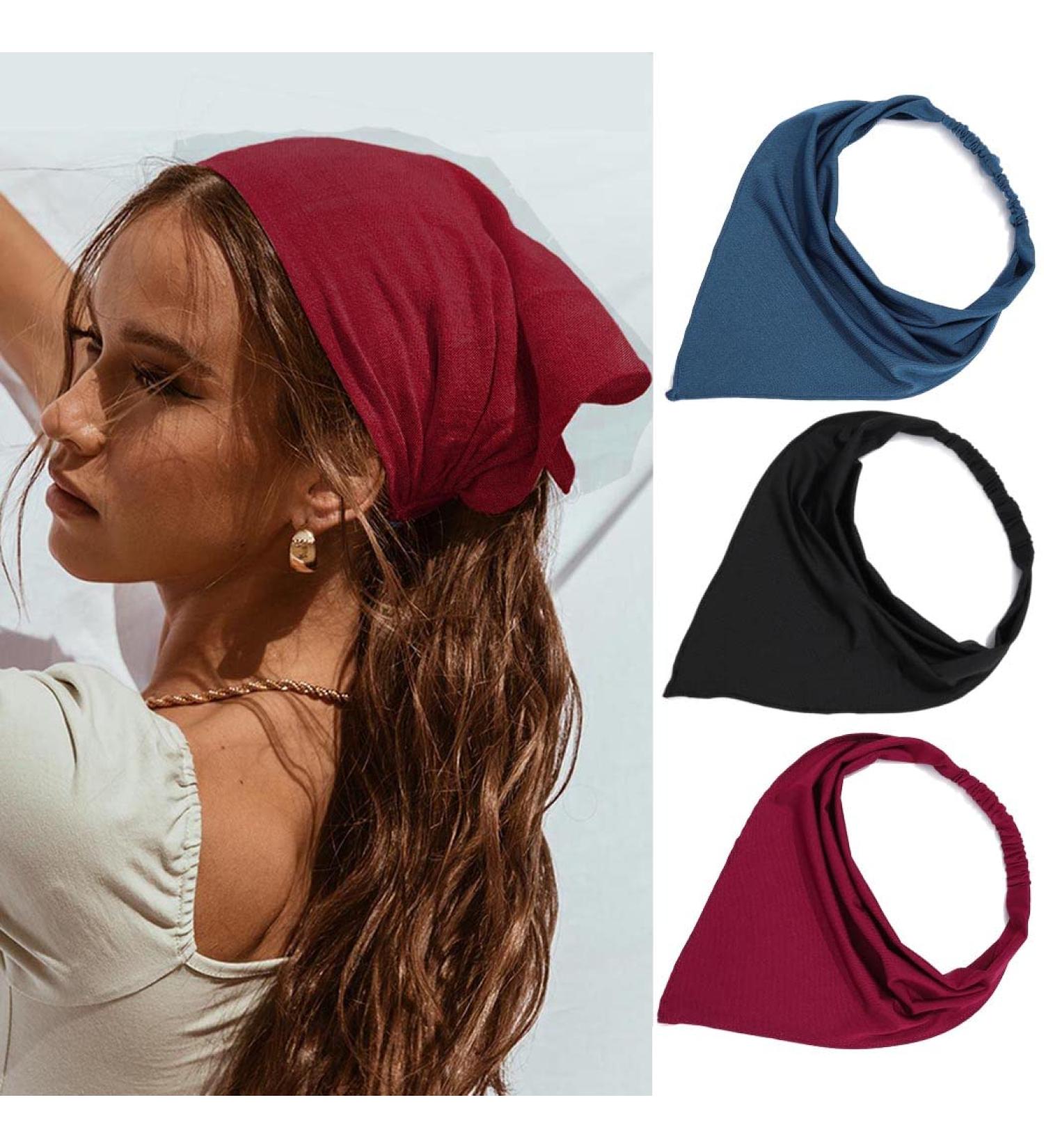 Catery Floral Elastic Hair Scarf Boho Headband Set - Pack of 3 | Vintage Hair Accessories for Women and Girls - Buy Online on GoSupps.com