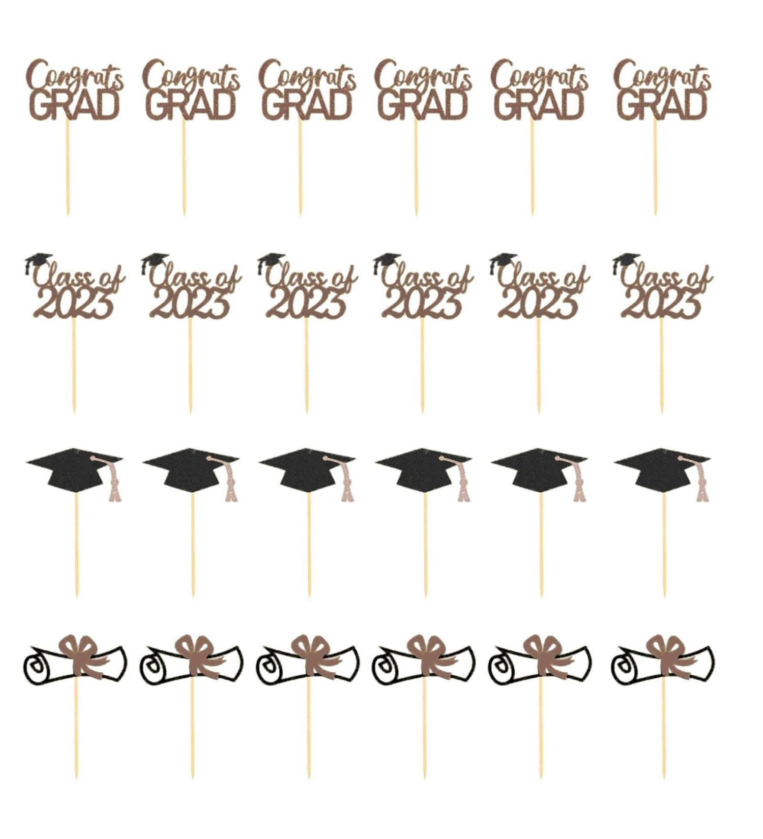 Fulenyi 2023 Cake Toppers Cupcake Toppers with Graduation Pack of 24 Glitter Class of 2023 Graduation Caps Cupcake Picks for Party Cake Decorations Gold - Buy Online on GoSupps.com