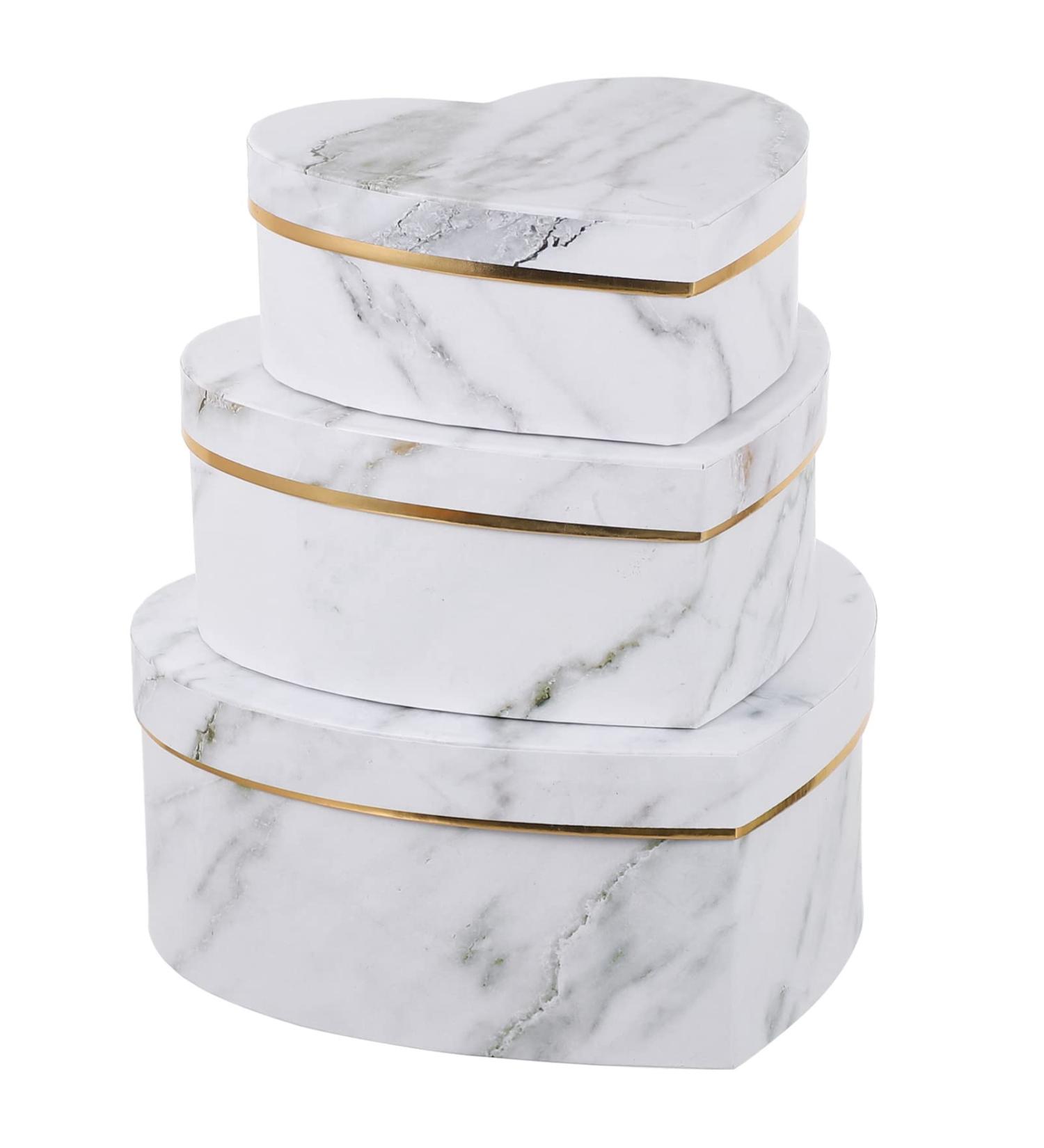 Marble Pattern Heart Shape Paper Present Boxes - 3 Pcs for Valentines Day & Birthday Gifts (White) - Buy Online on GoSupps.com